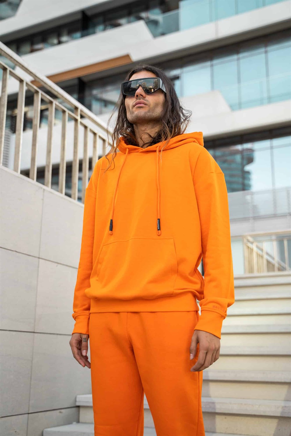 Erkek High Oversize Turuncu Hoodie
