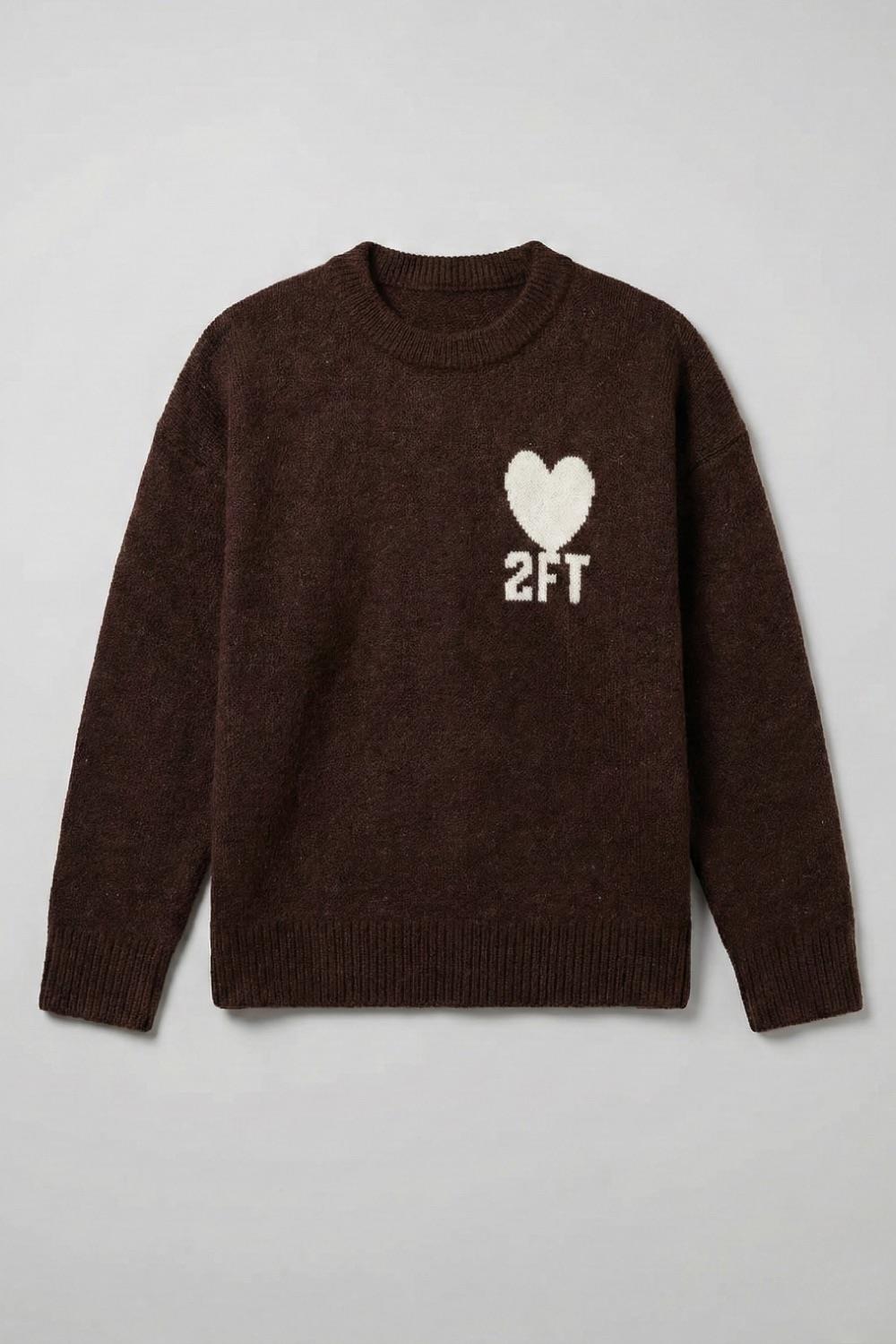 Erkek Kahverengi İşlemeli Oversize Triko