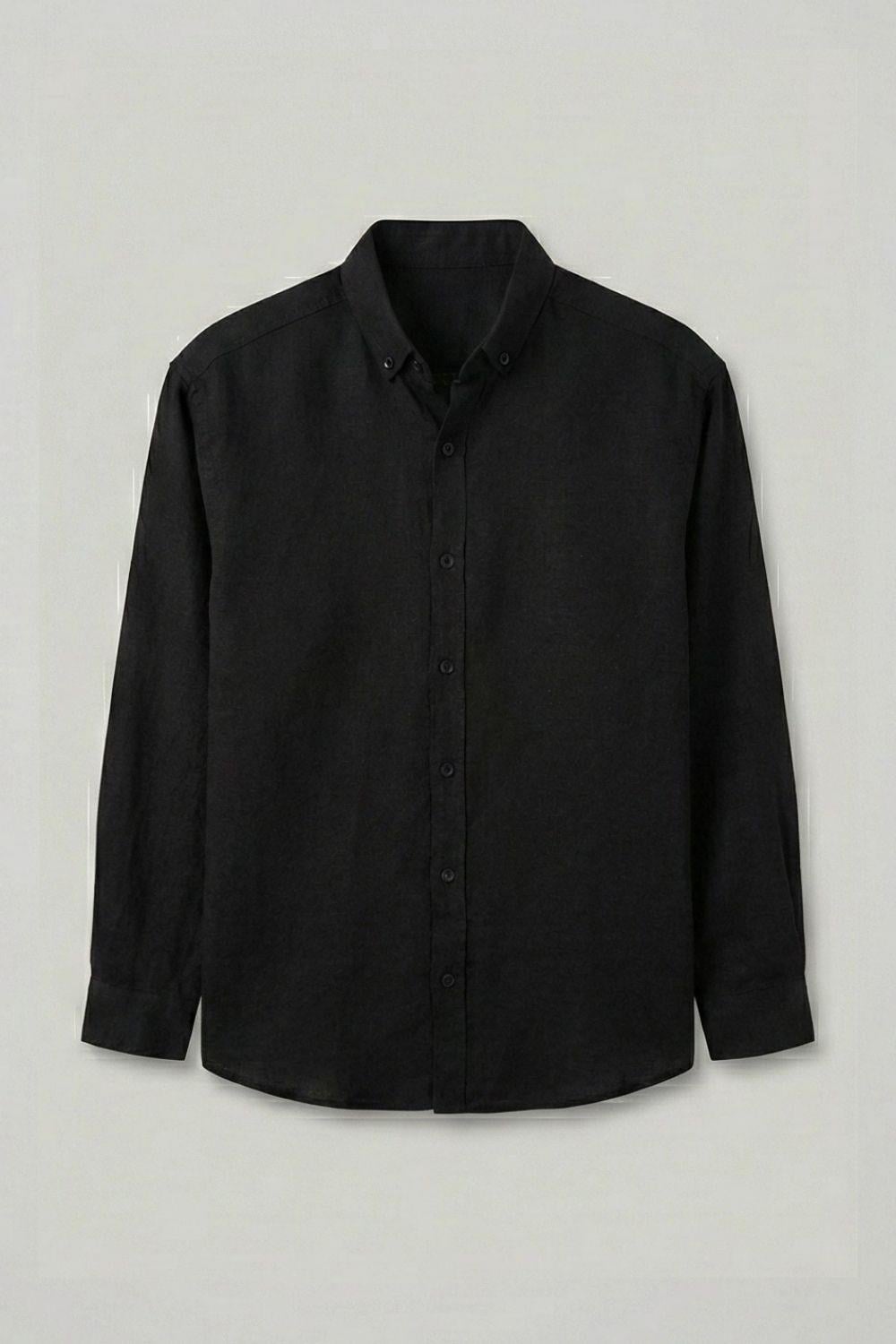 Erkek Keten Siyah Gömlek