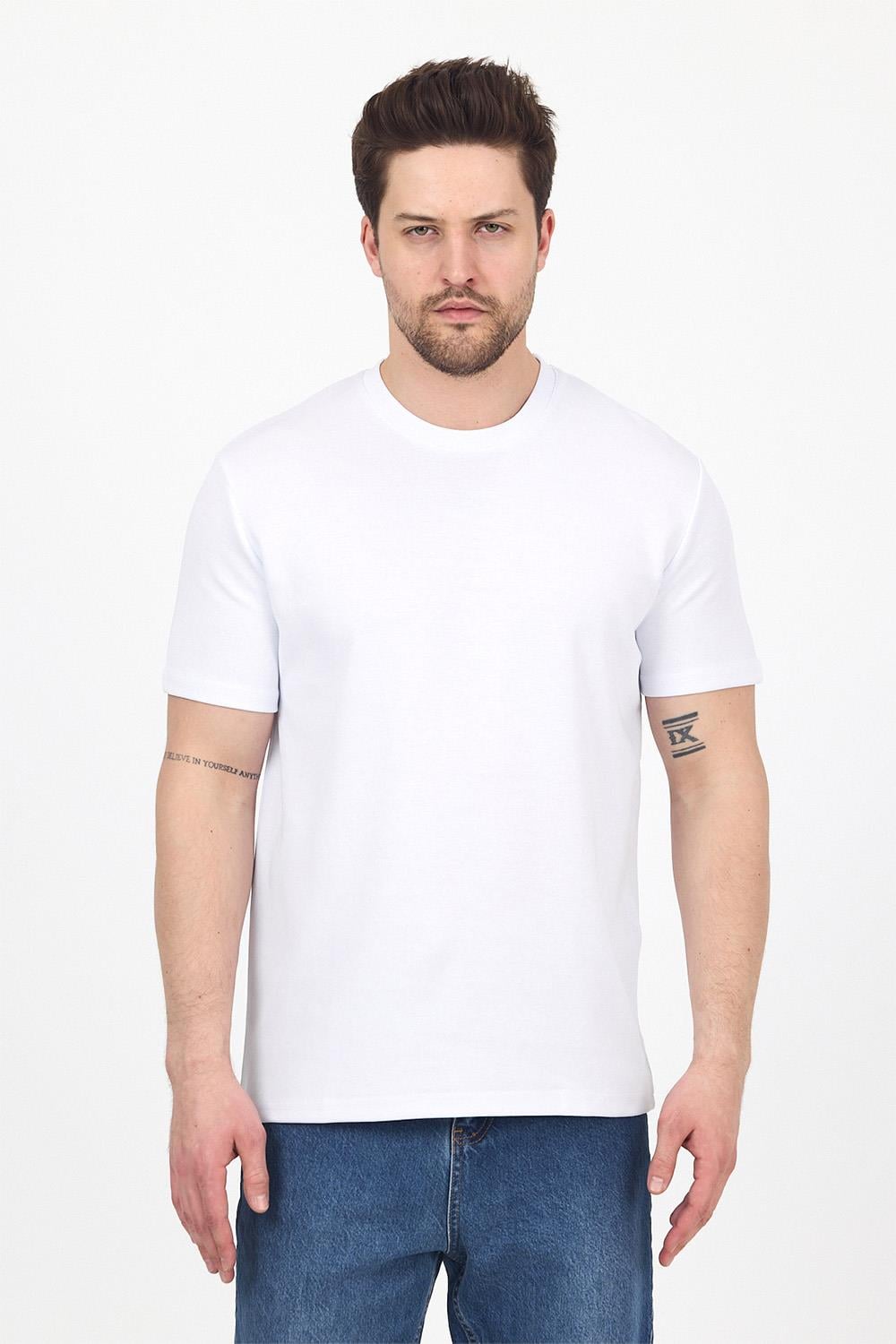 Erkek Kısa Kollu Basic Beyaz T-Shirt