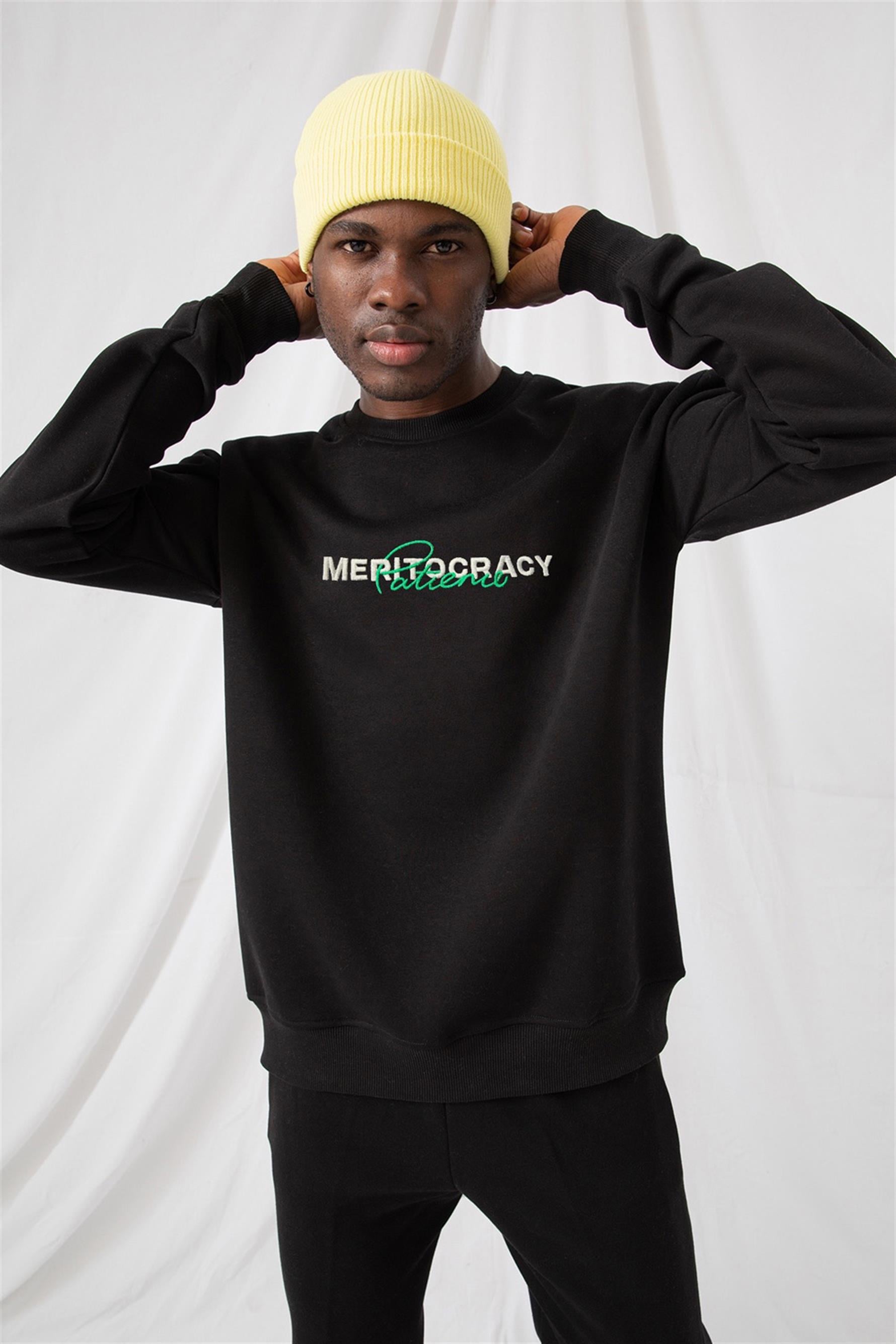 Erkek Merıtocracy Oversize Siyah Sweatshirt