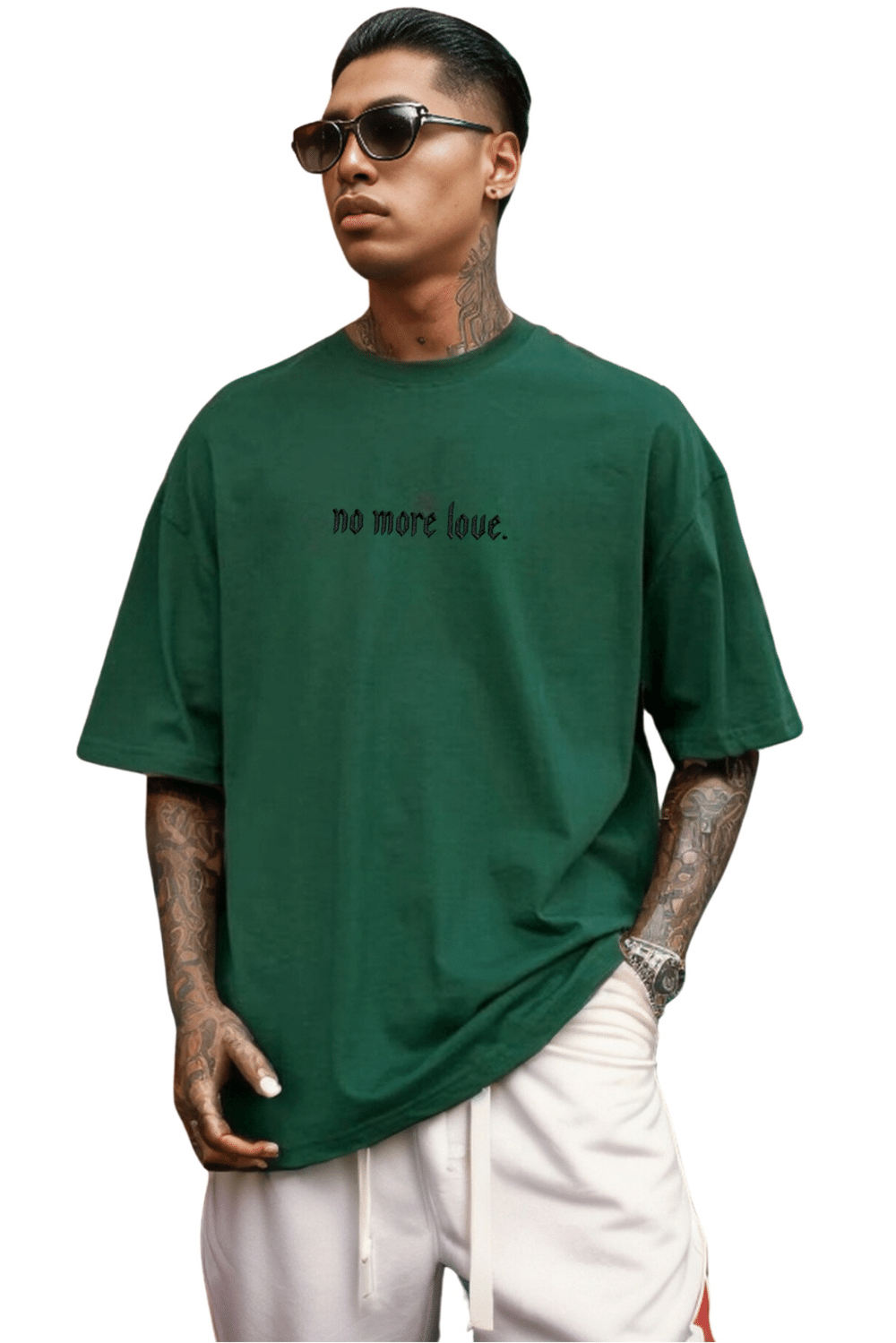 Erkek No More Love Oversize Koyu Yeşil T-Shirt