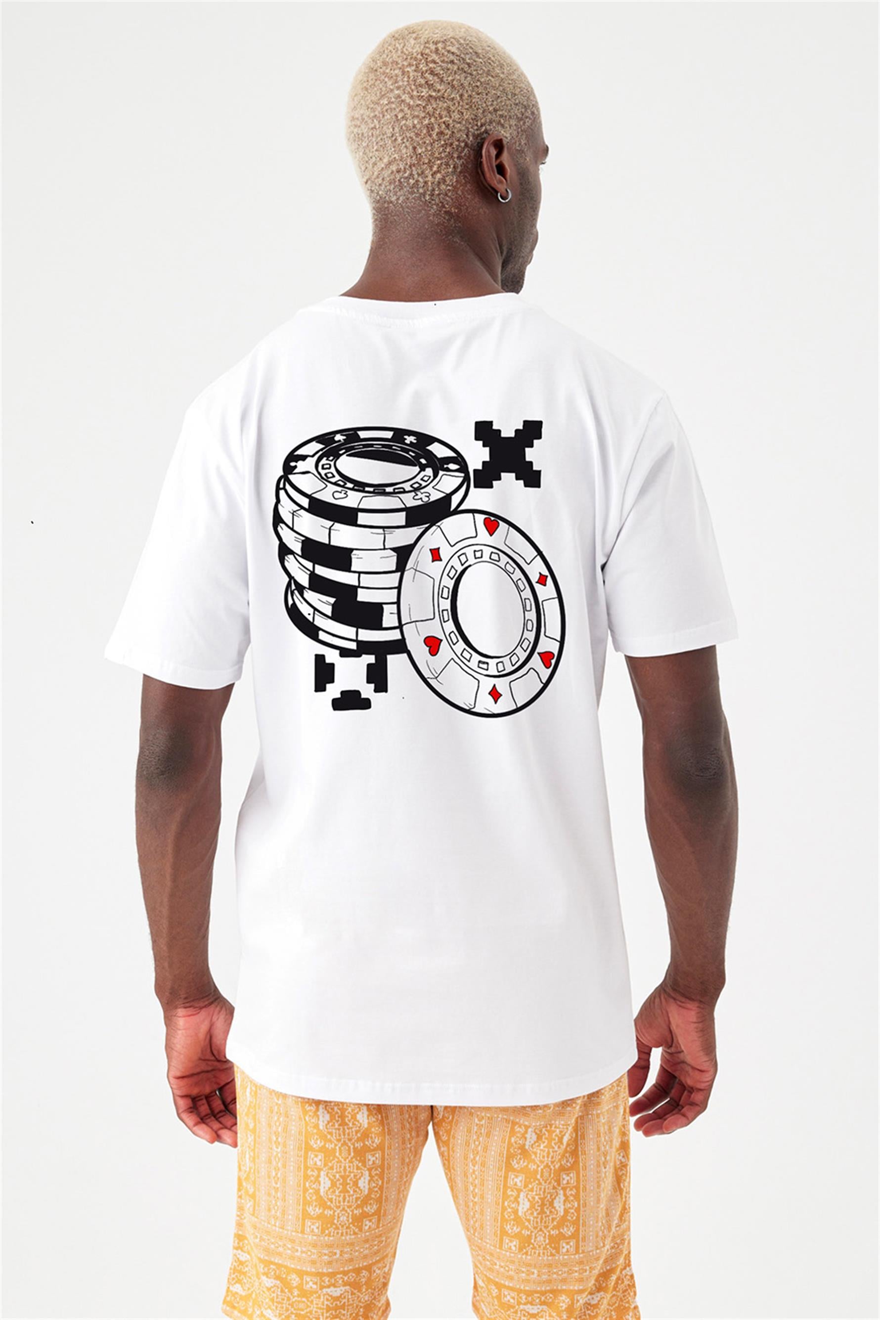 Erkek Oversize Beyaz Gamer T-shirt