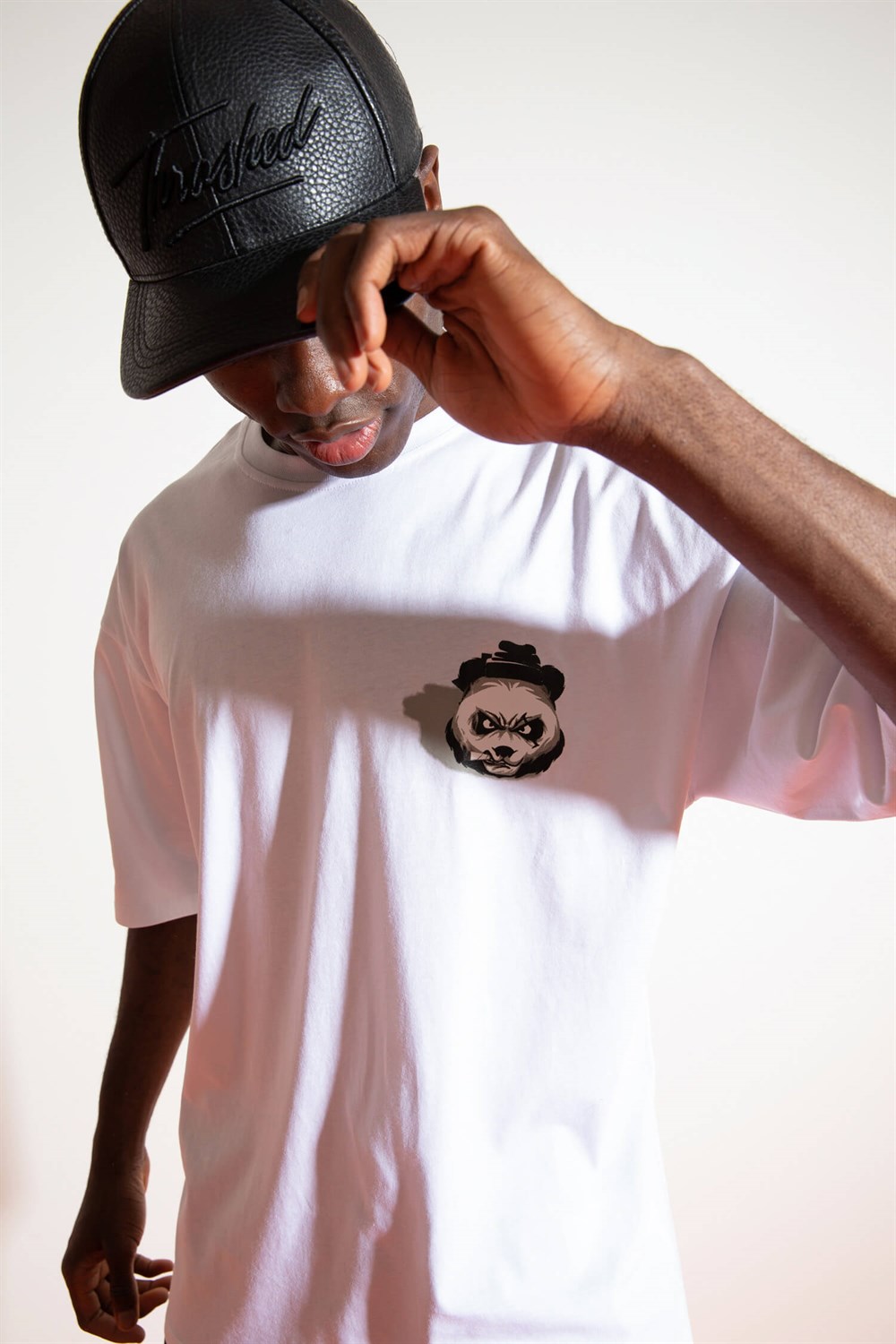 Erkek Oversize Shadow Panda Beyaz T-Shirt
