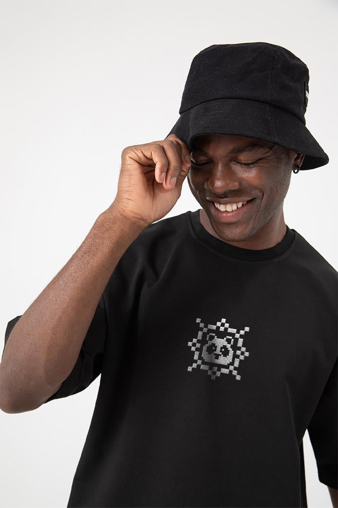 Erkek Panda Oversize Siyah T-Shirt