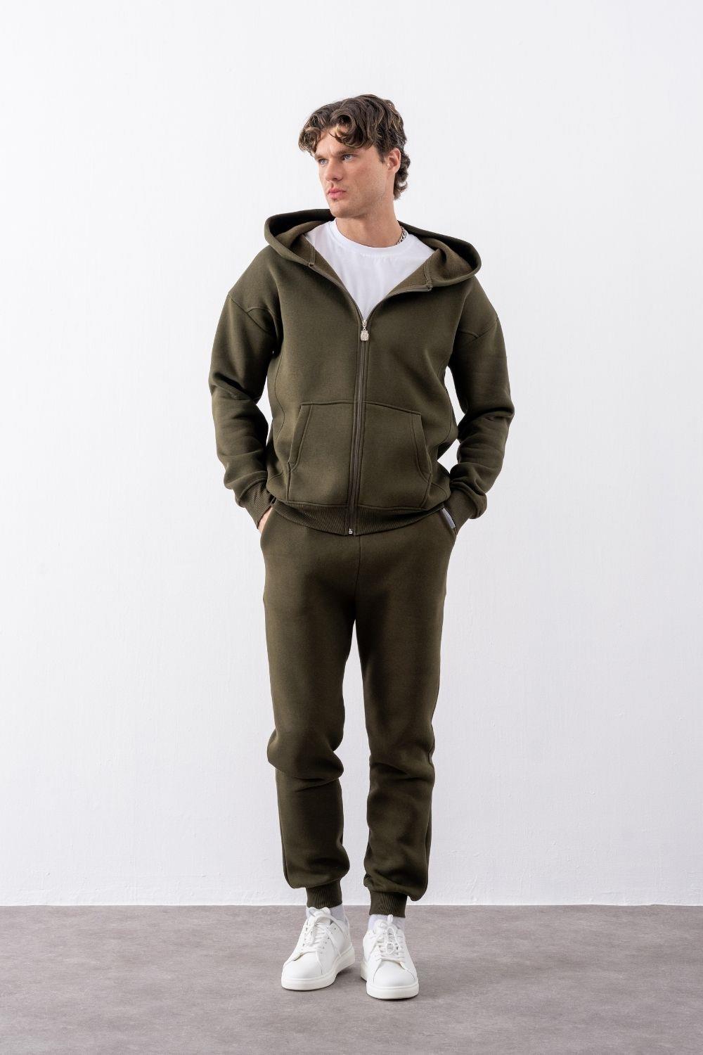 Erkek Rahat Kesim Haki Eşofman Alt