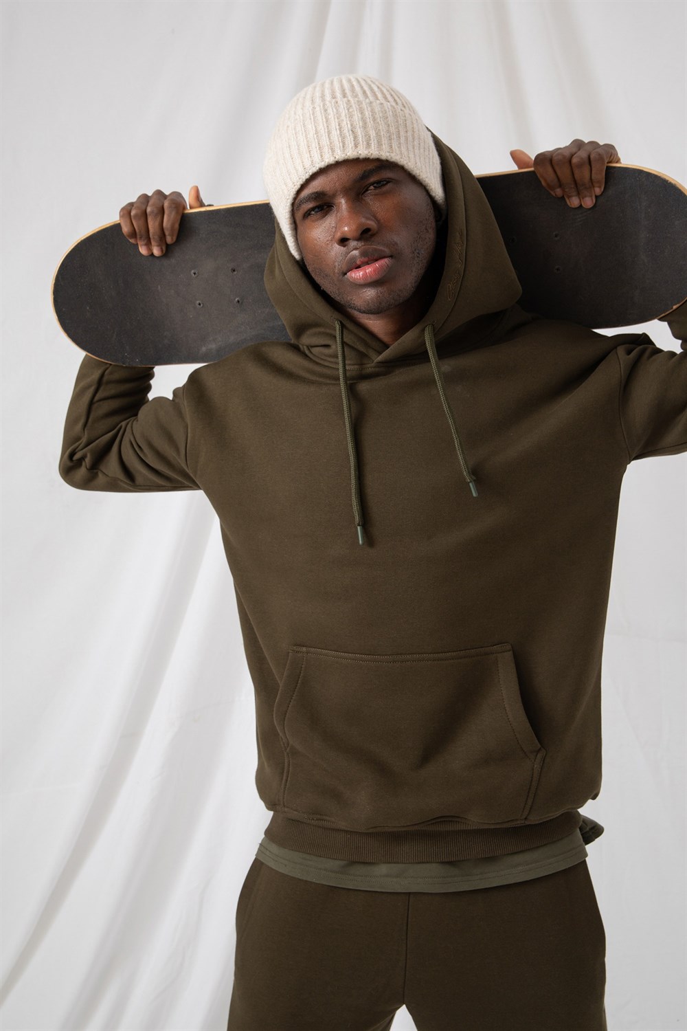 Erkek Stay Oversize Haki Hoodie Sweatshirt