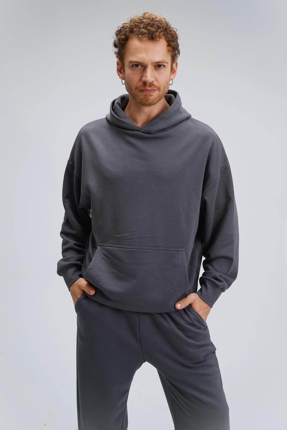 Erkek Timeless Oversize Antrasit Hoodie Sweatshirt
