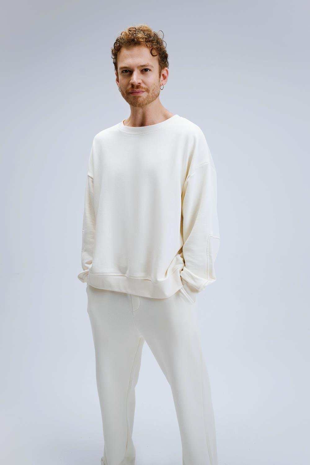 Erkek Timeless Oversize Krem Sweatshirt