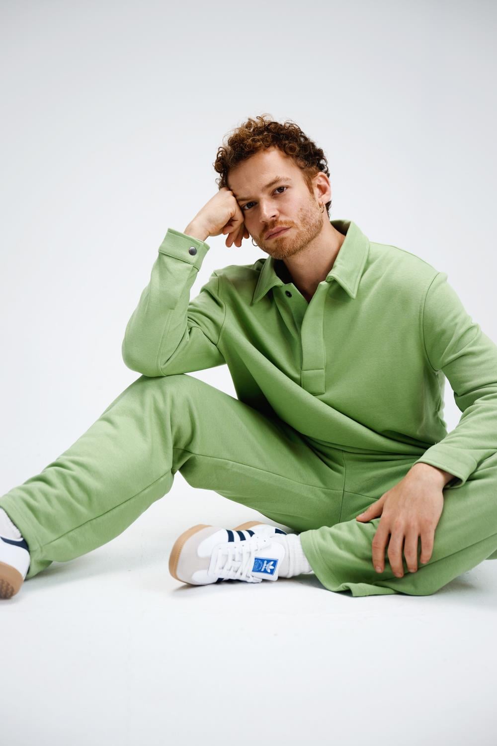 Erkek Timeless Polo Yaka Fıstık Yeşili Sweatshirt