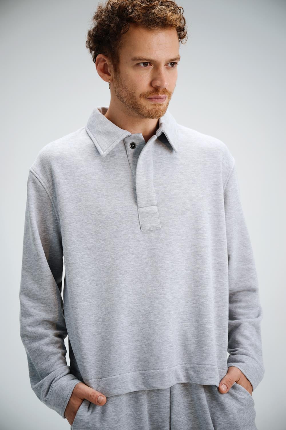 Erkek Timeless Polo Yaka Gri Sweatshirt