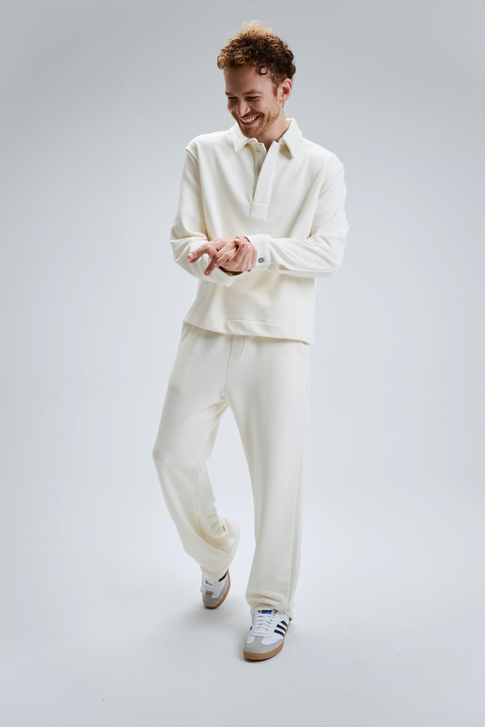 Erkek Timeless Polo Yaka Krem Sweatshirt