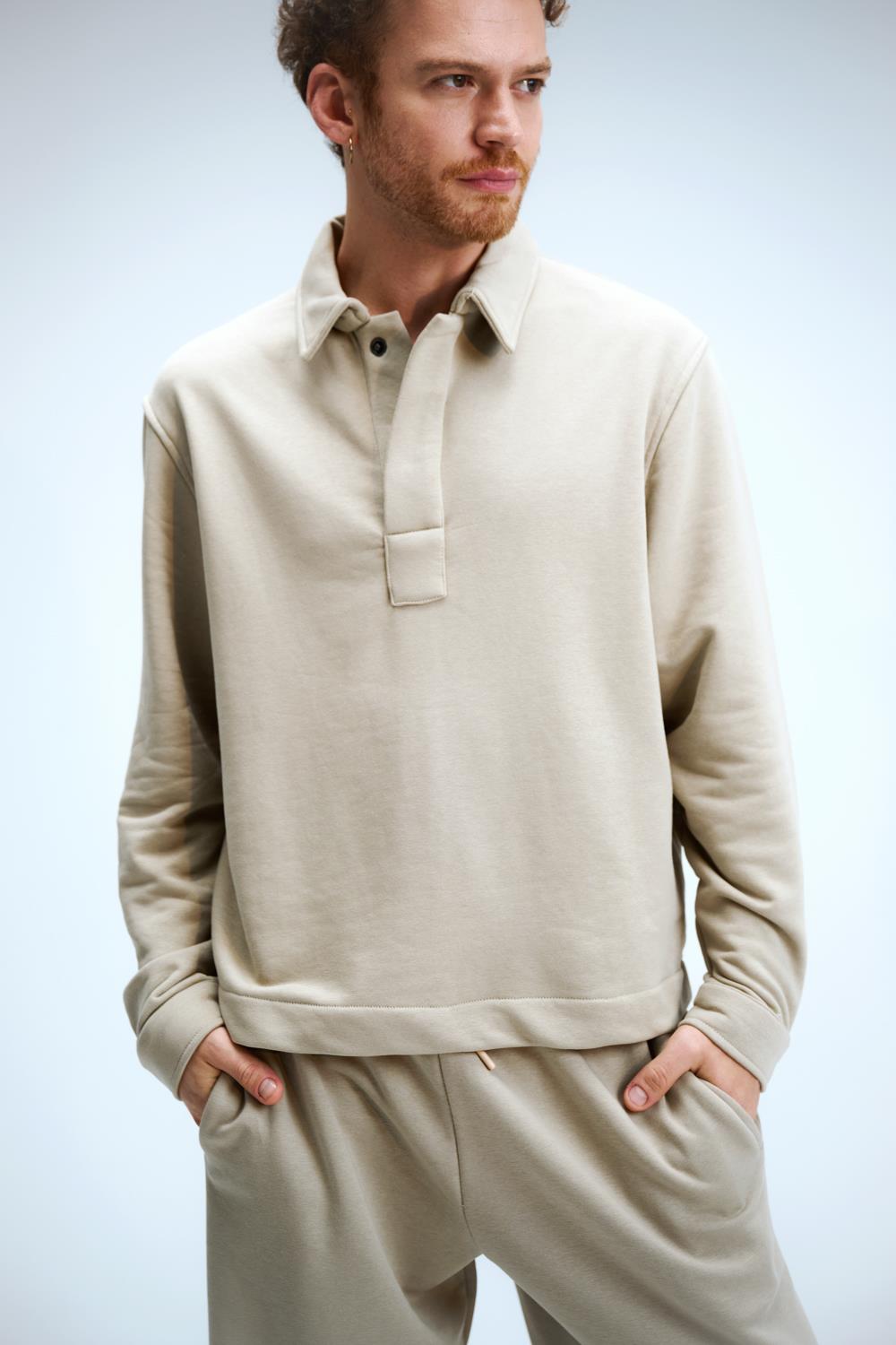Erkek Timeless Polo Yaka Vizon Sweatshirt