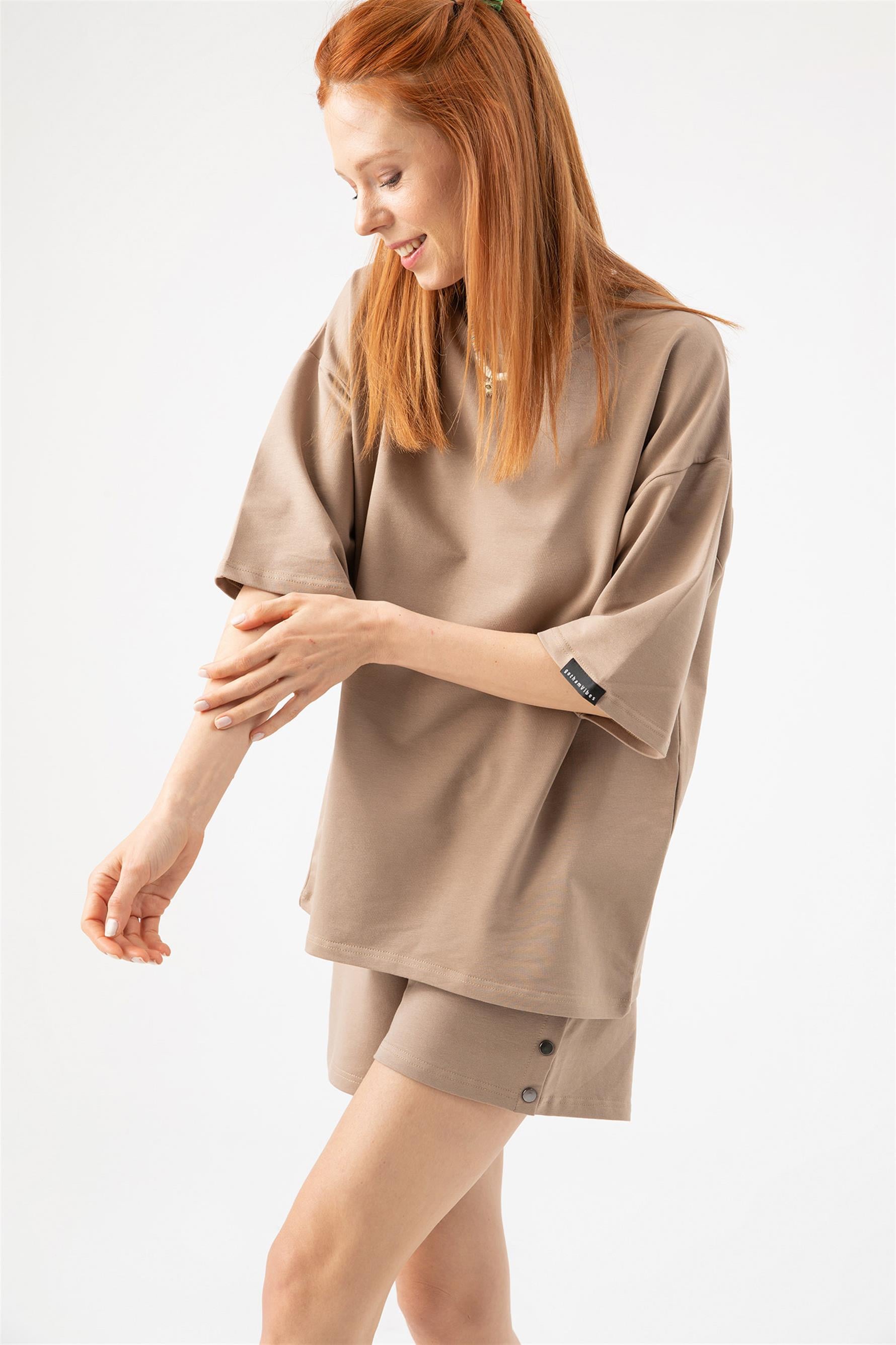 Kadın Base Oversize Vizon T-Shirt