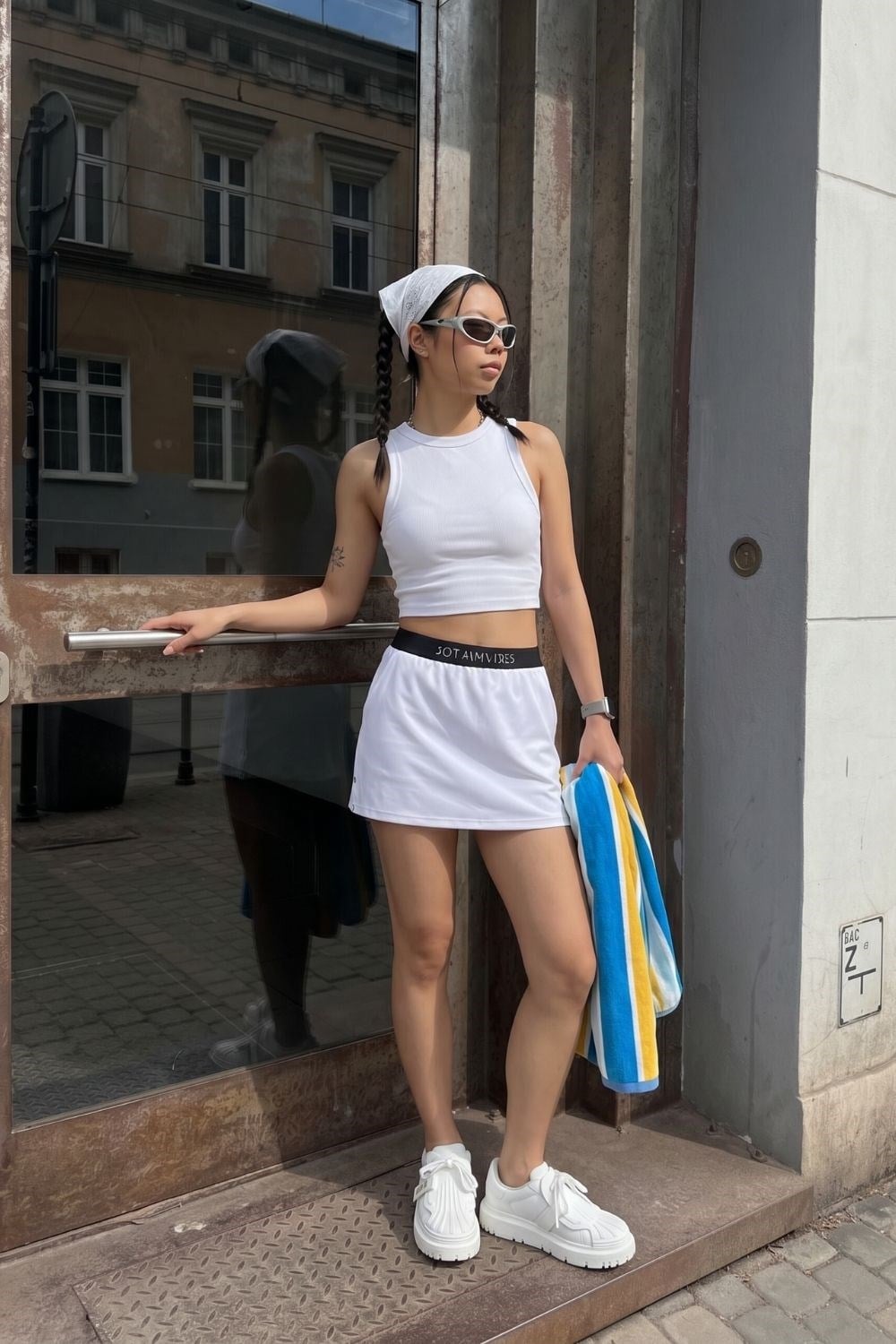 Kadın Beyaz Fitilli Crop Atlet
