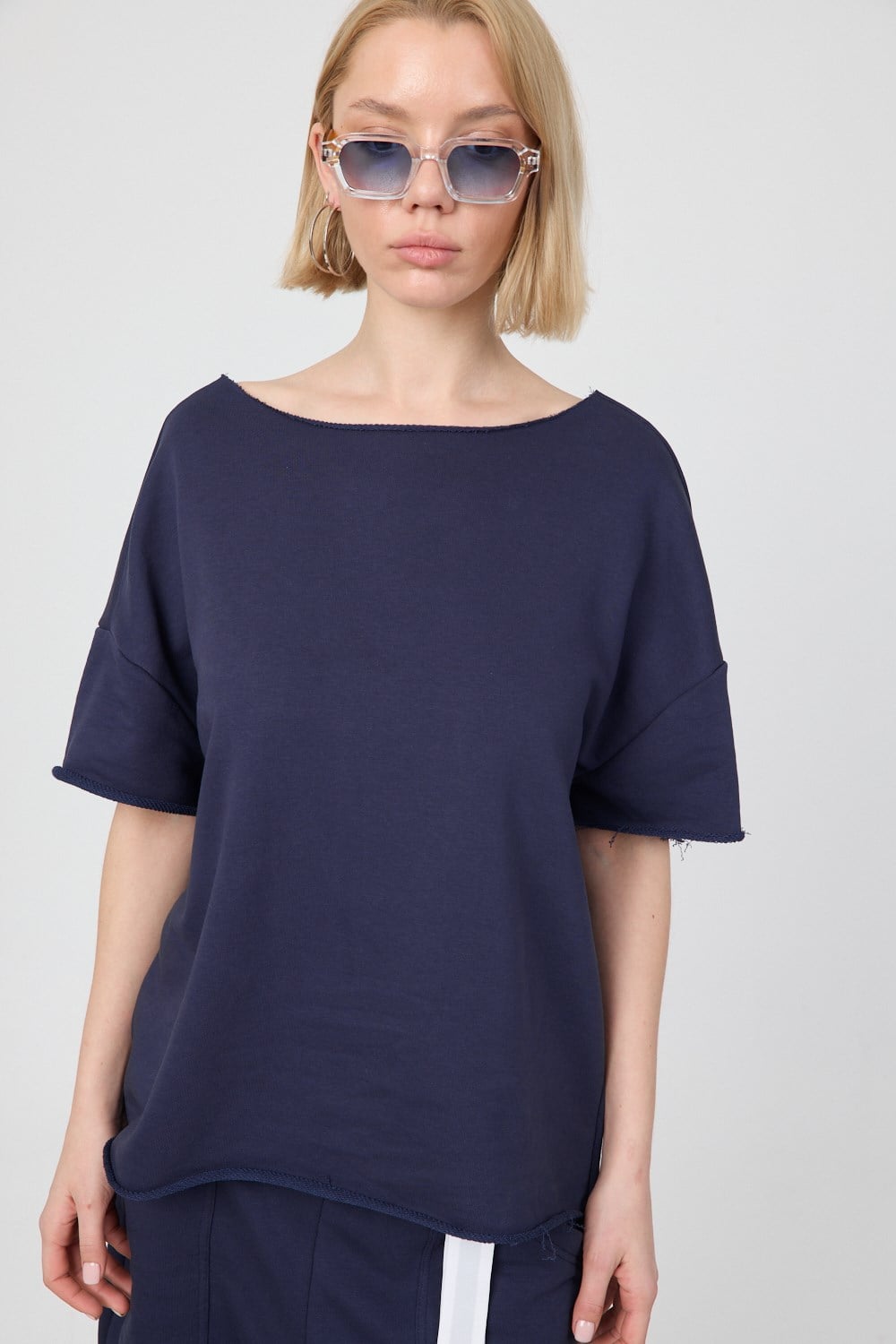 Kadın Blank Boxy Lacivert T-Shirt