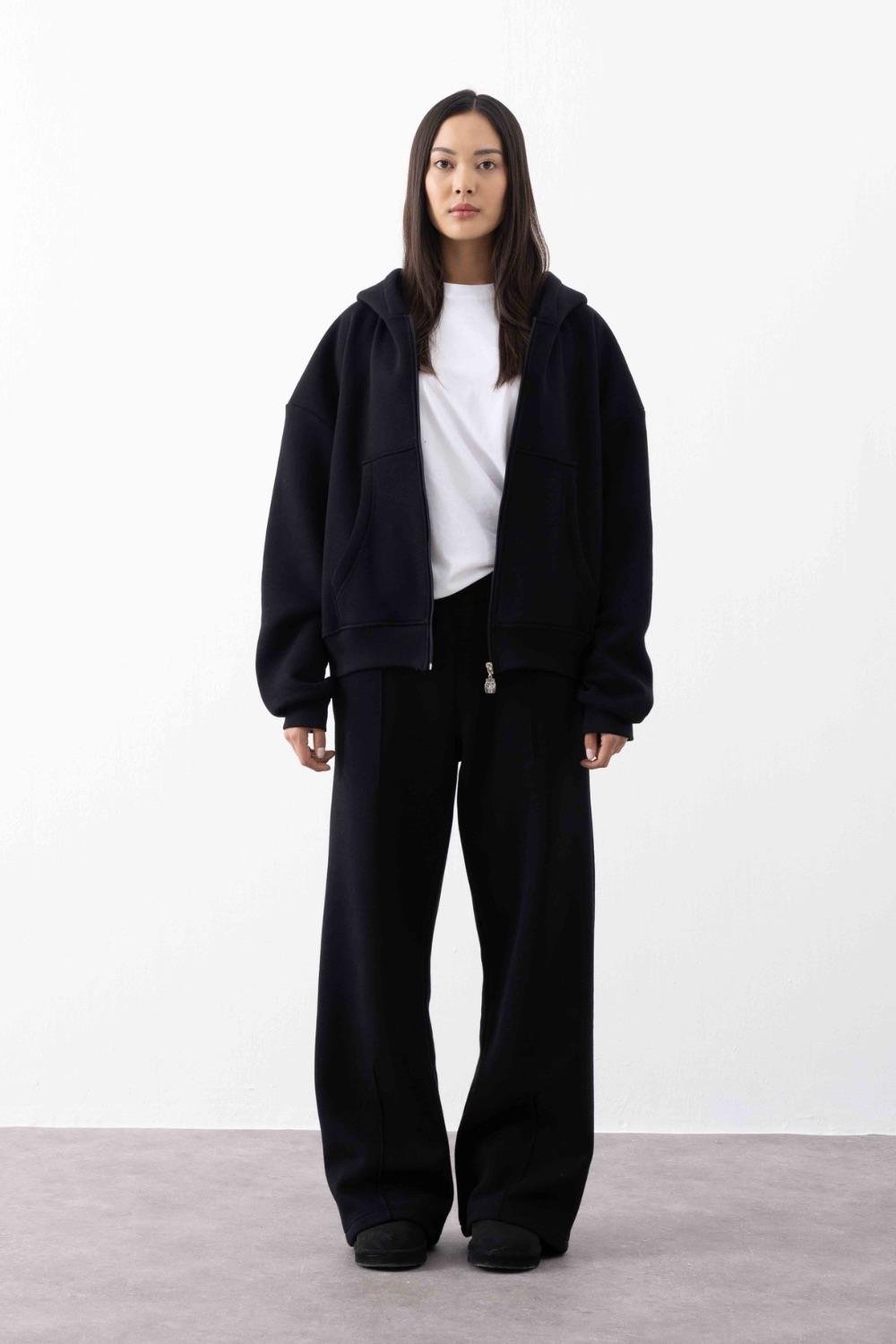 Kadın Chill Bol Paça Siyah Eşofman Alt