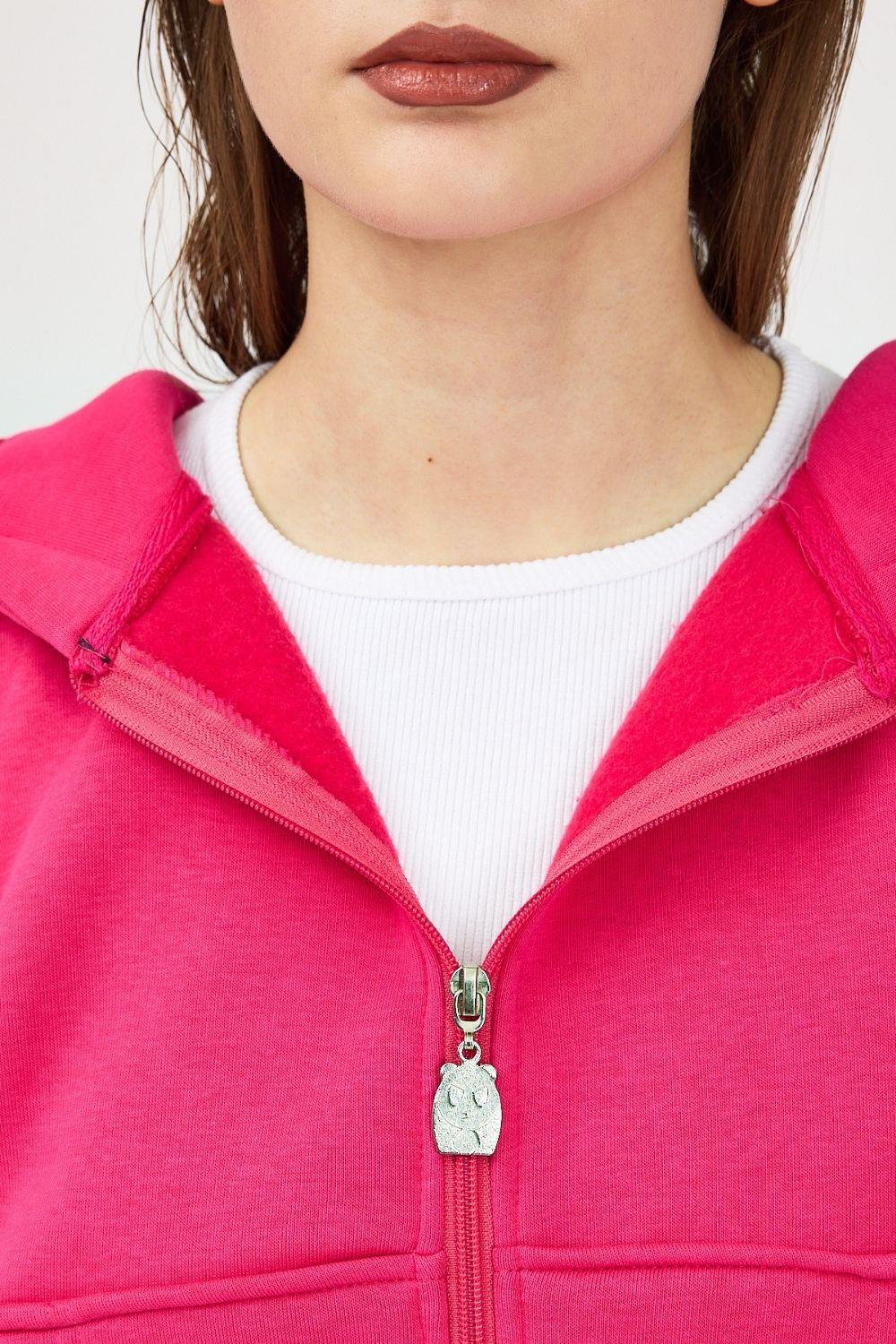 Kadın Chill Oversize Fuşya Fermuarlı Sweatshirt · 2