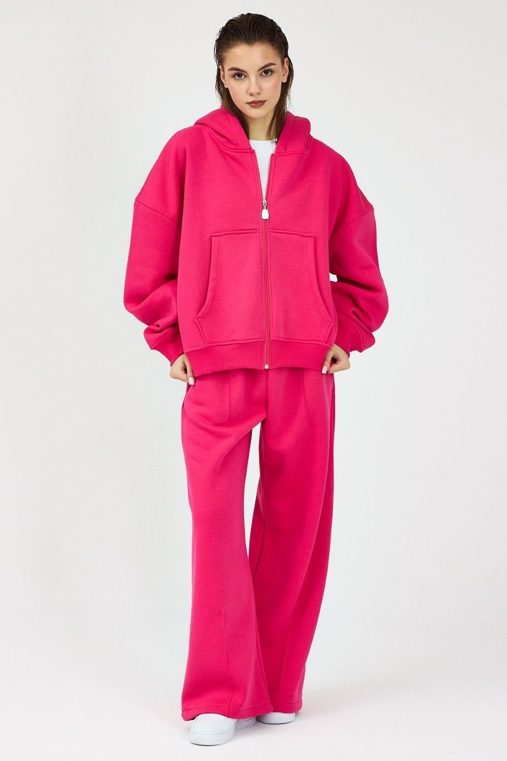 Kadın Chill Oversize Fuşya Fermuarlı Sweatshirt · 4