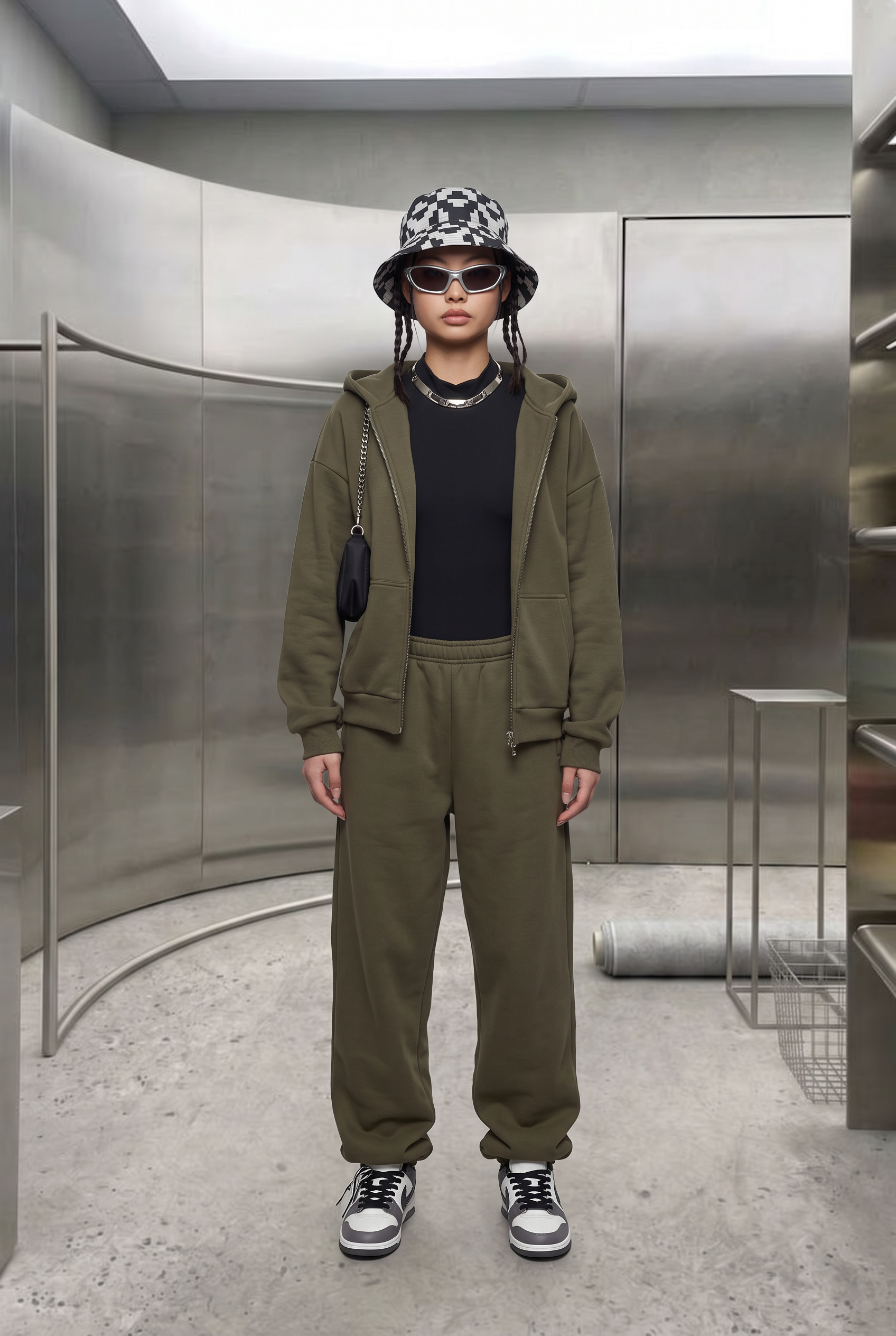 Kadın Chill Oversize Haki Zip Sweatshirt