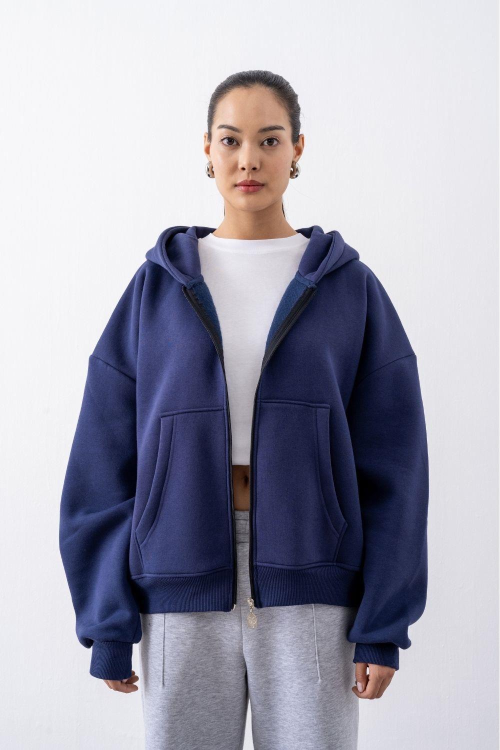 Kadın Chill Oversize Lacivert Fermuarlı Sweatshirt