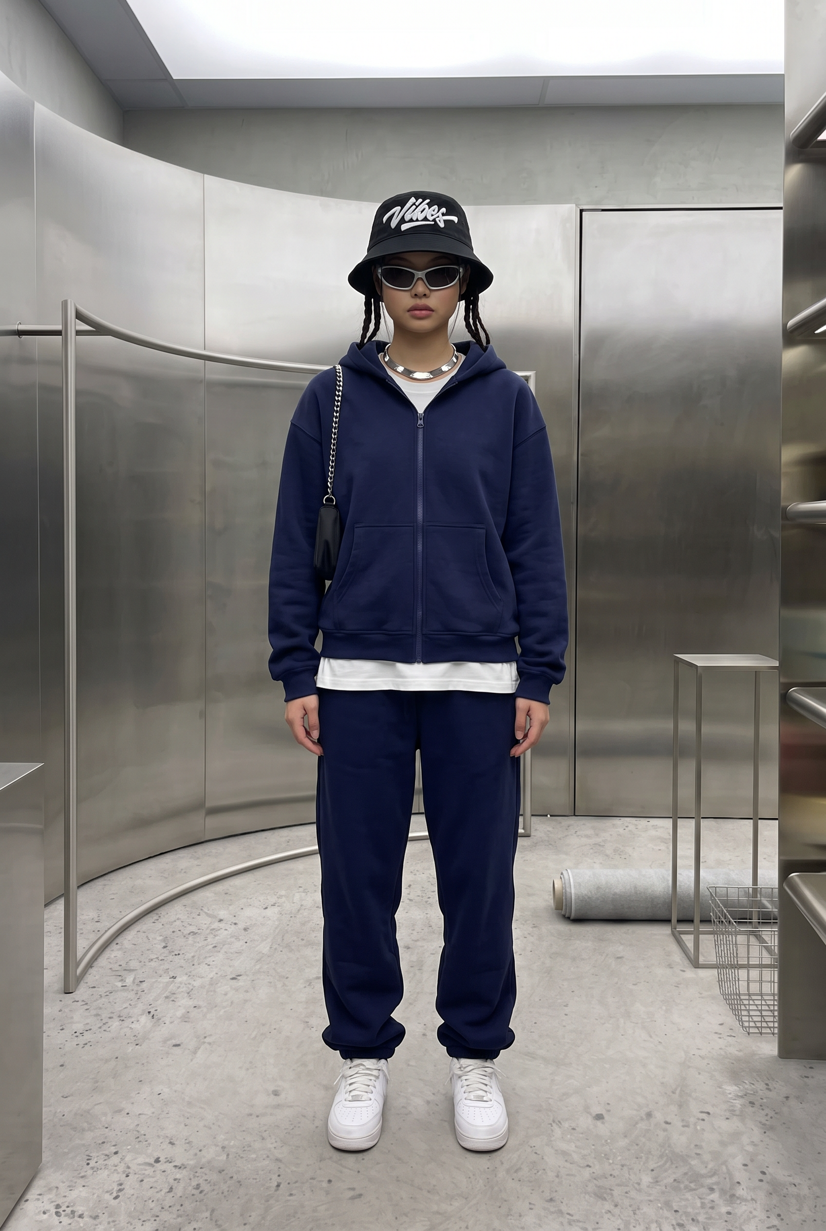Kadın Chill Oversize Lacivert Zip Sweatshirt