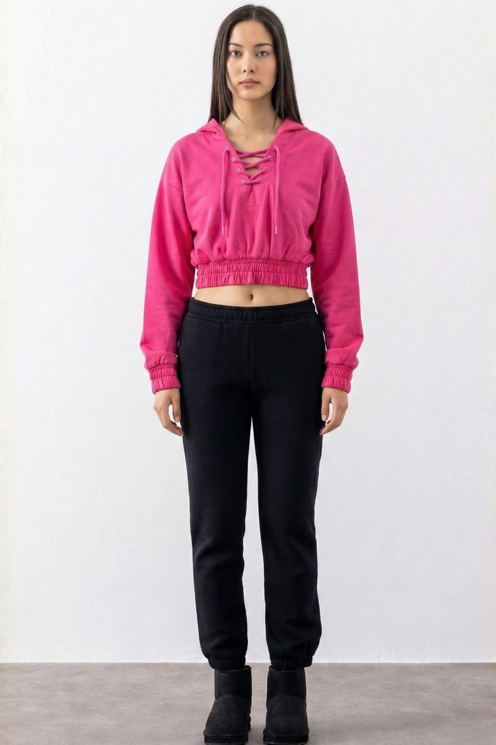 Kadın Equality Fuşya İpli Crop Sweatshirt