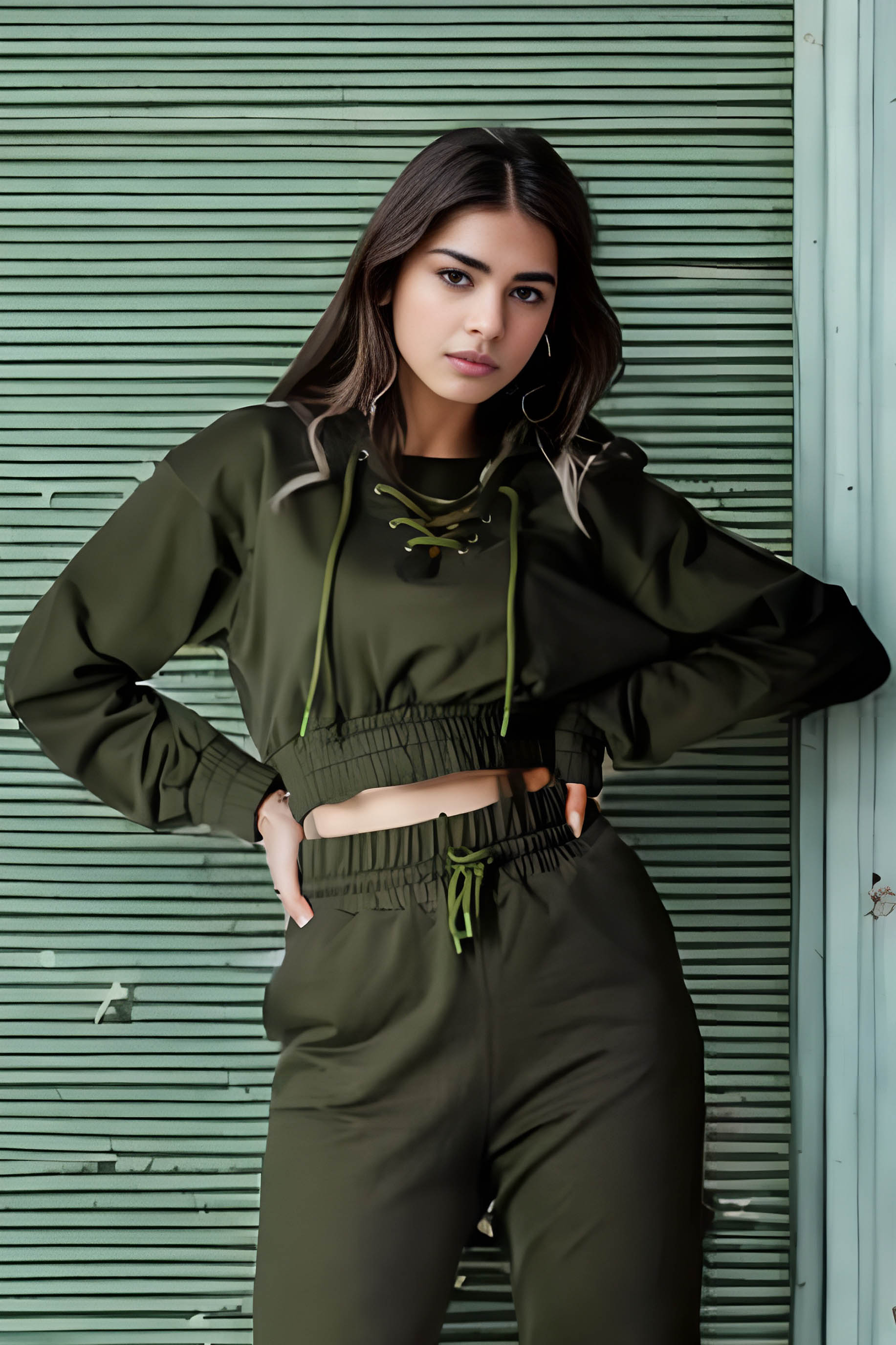 Kadın Equality Haki İpli Crop Sweatshirt