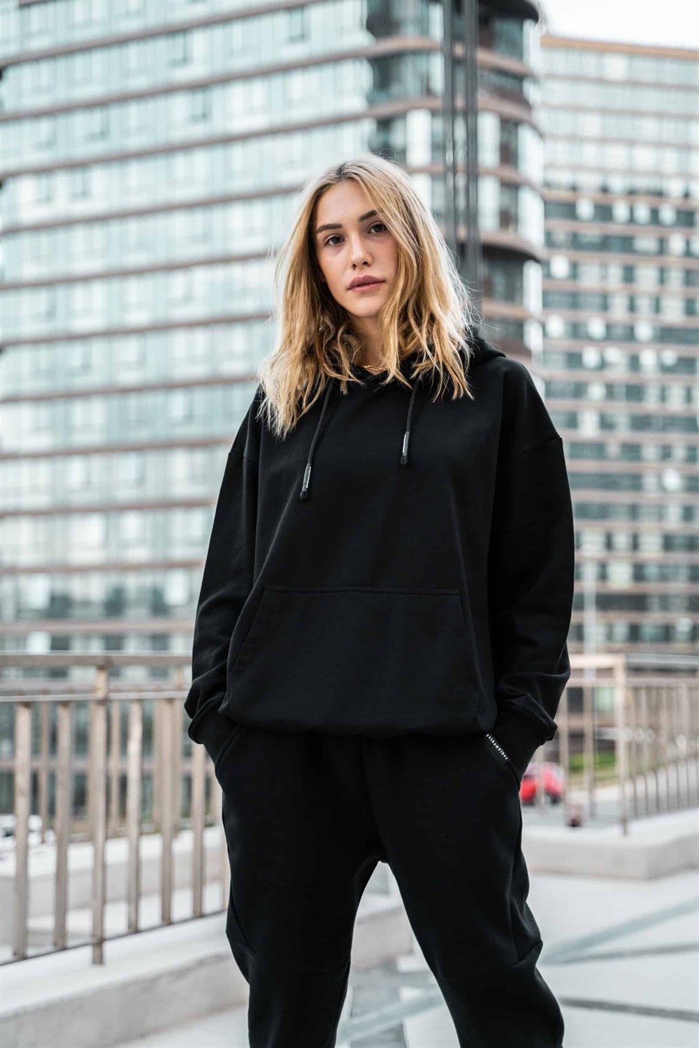 Kadın High Oversize Siyah Hoodie