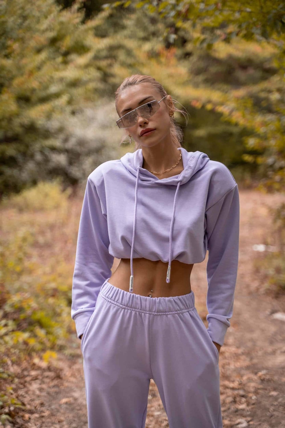 Kadın High Vatkalı Lila Kısa Sweatshirt