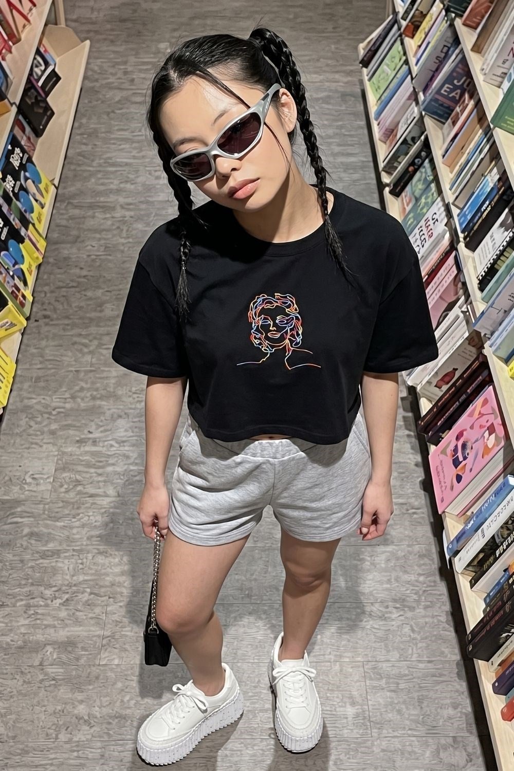 Kadın Kısa M.M. Siyah T-Shirt