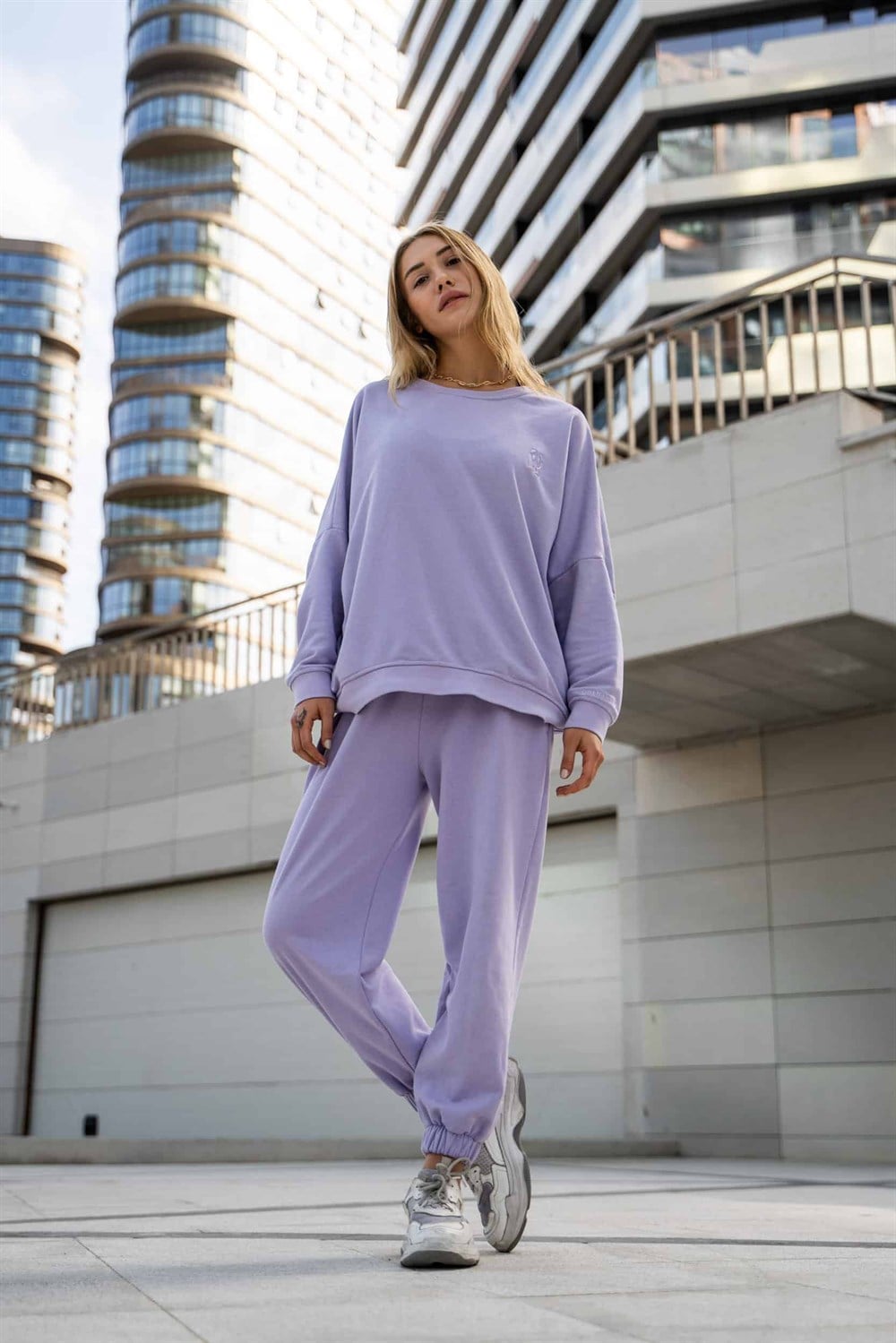 Kadın Oversize Lila Sweatshirt