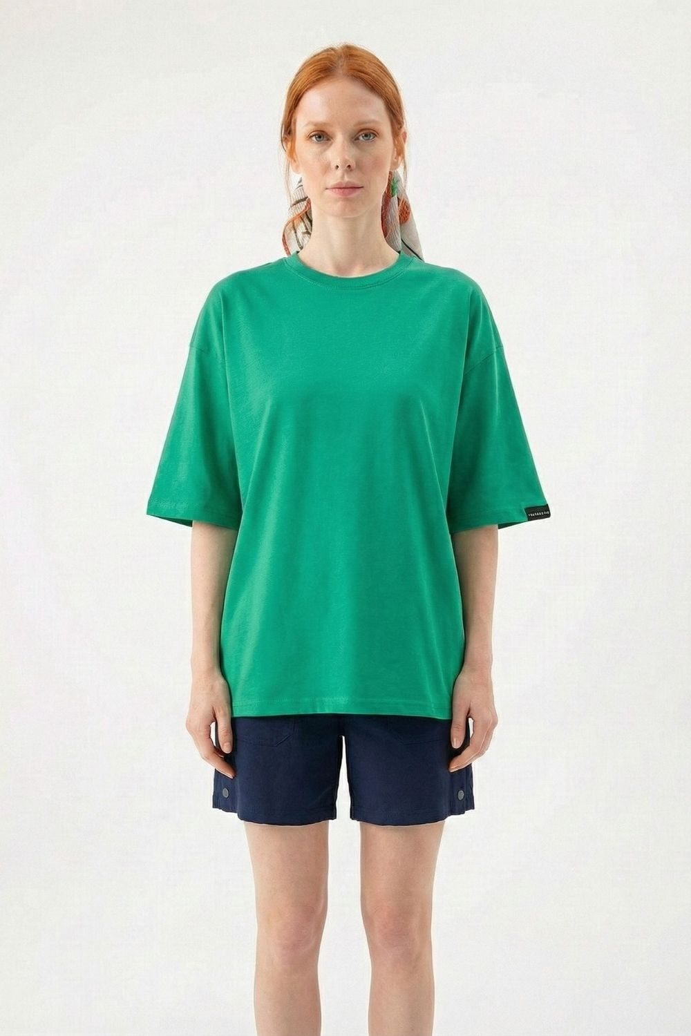 Kadın Plain Oversize Koyu Yeşil T-Shirt