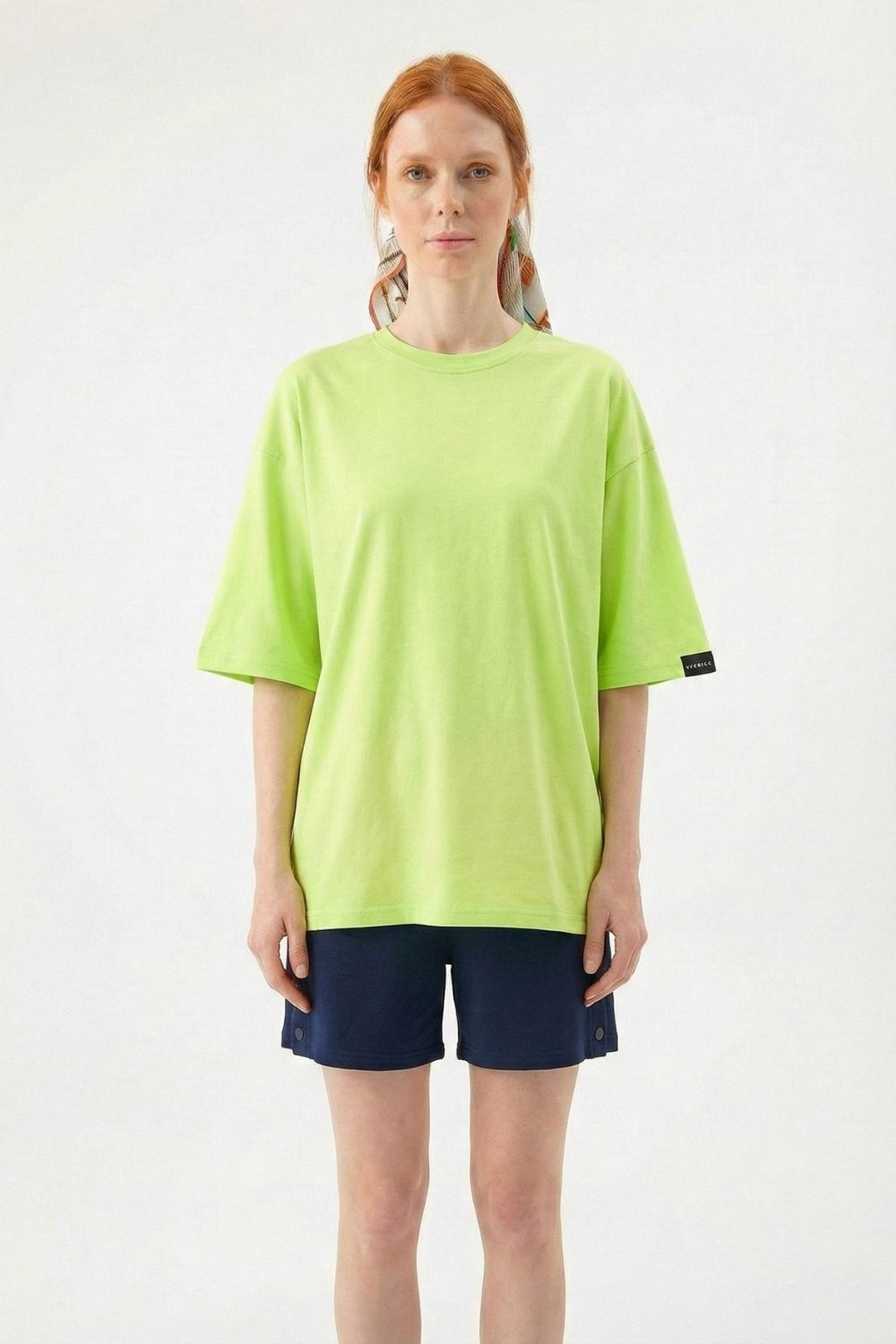 Kadın Plain Oversize Lime Yeşili T-Shirt