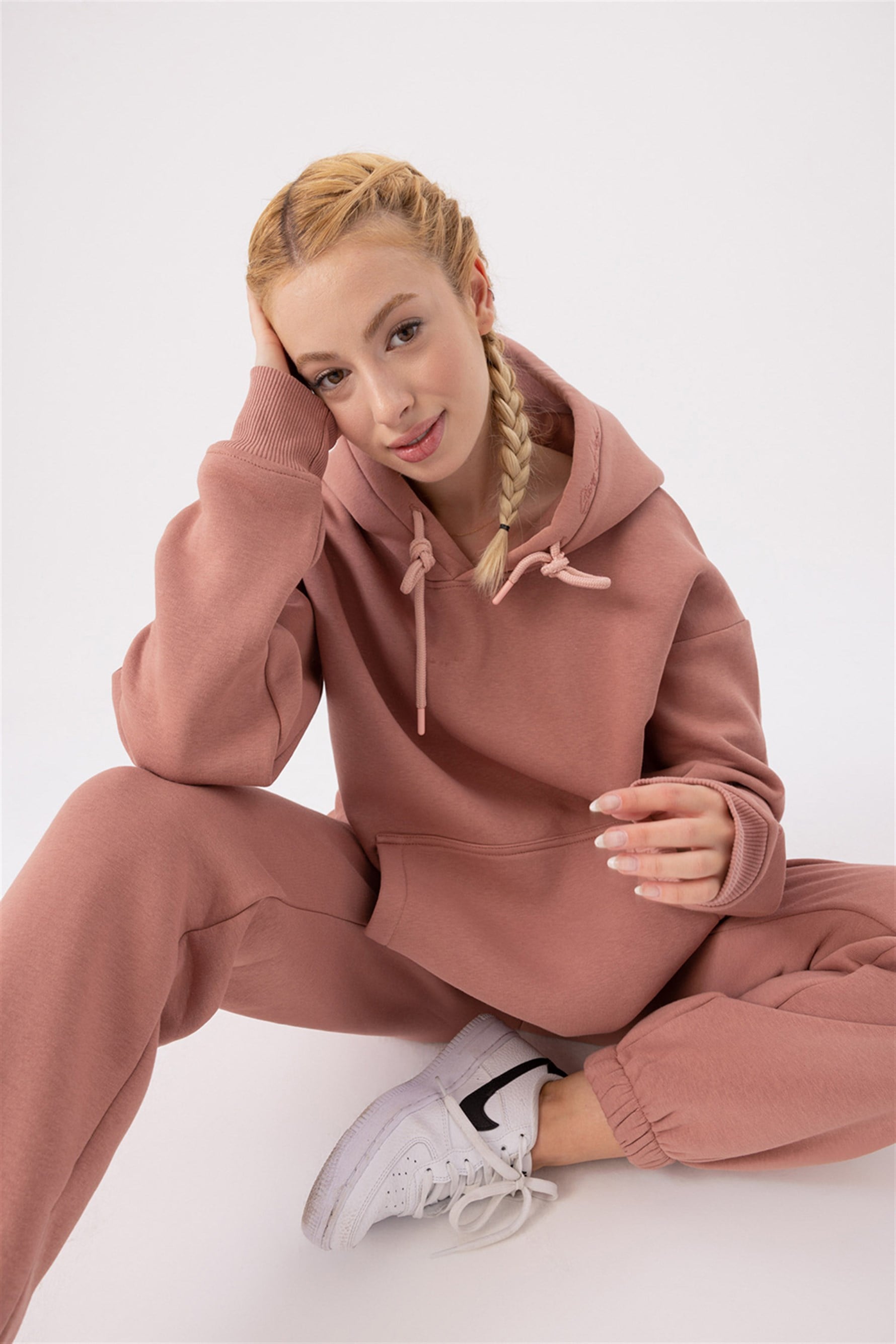 Kadın Stay Oversize Gül Kurusu Hoodie Sweatshirt