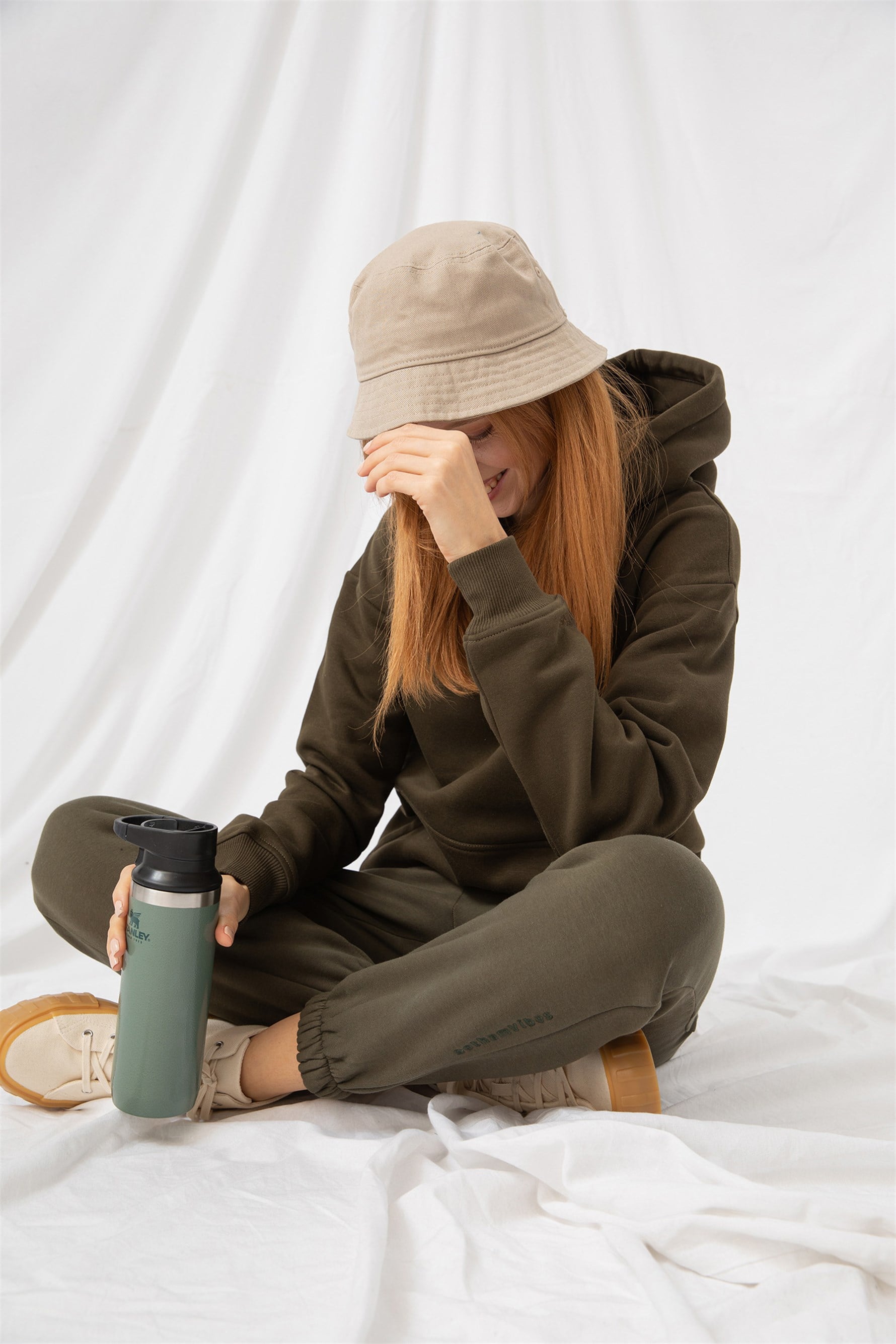Kadın Stay Oversize Haki Hoodie Sweatshirt