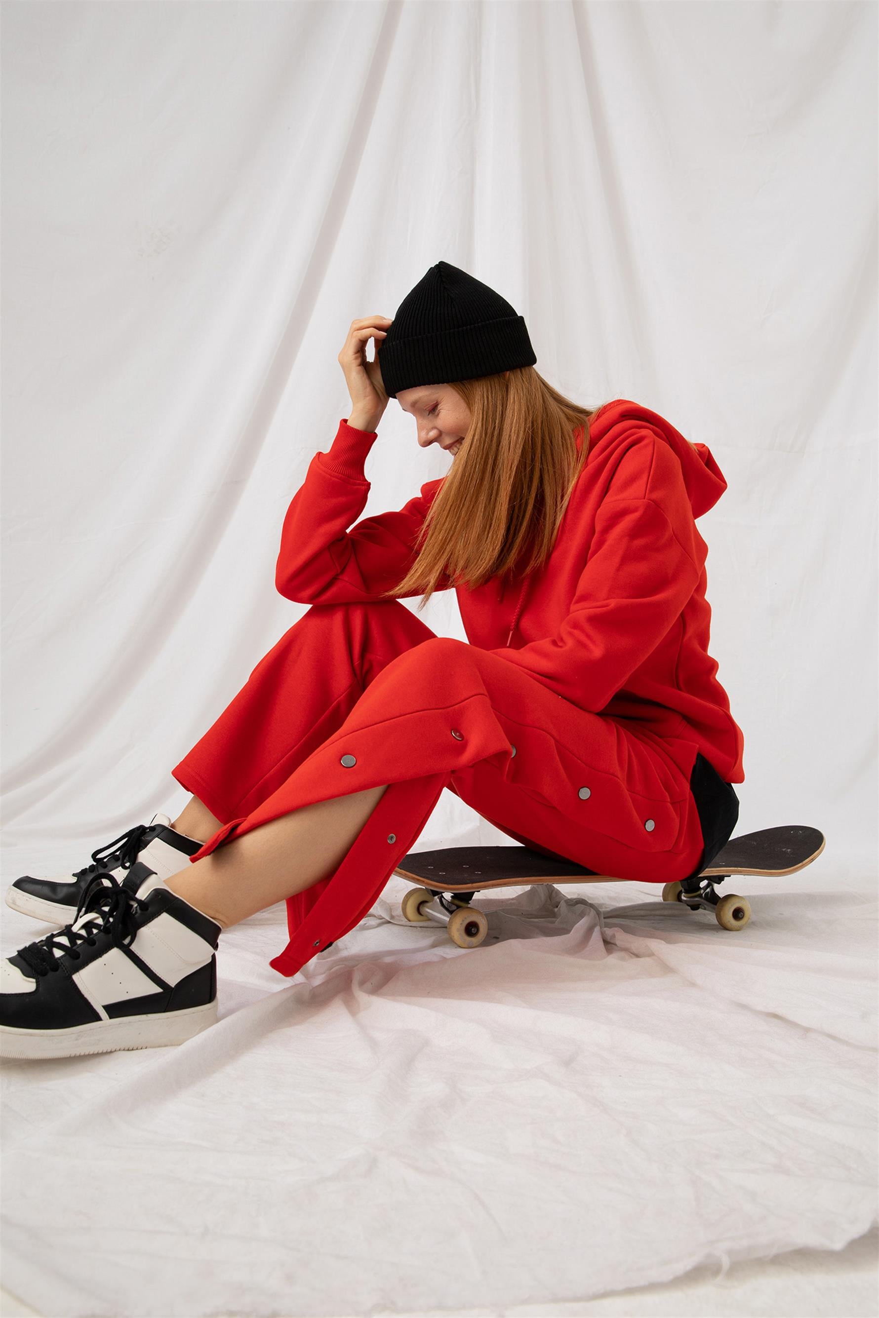 Kadın Stay Oversize Kırmızı Hoodie Sweatshirt