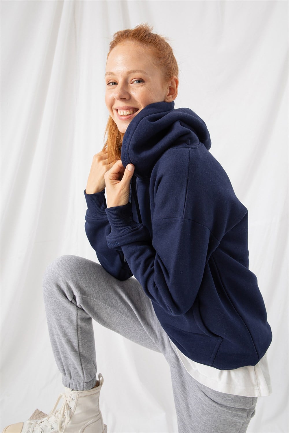 Kadın Stay Oversize Lacivert Hoodie Sweatshirt