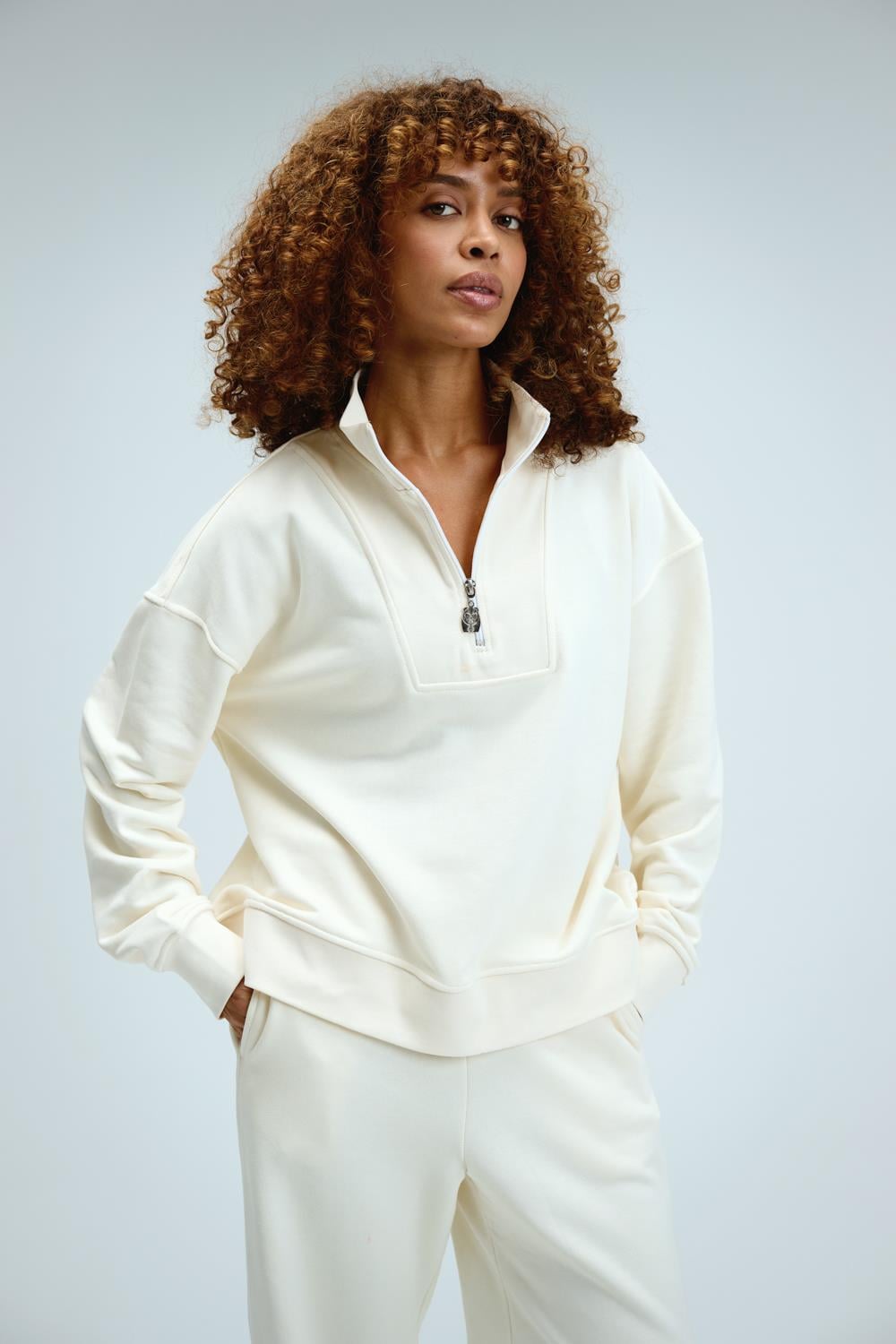 Kadın Timeless Fermuarlı Krem Sweatshirt