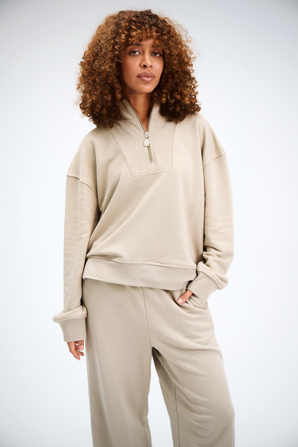 Kadın Timeless Fermuarlı Vizon Sweatshirt