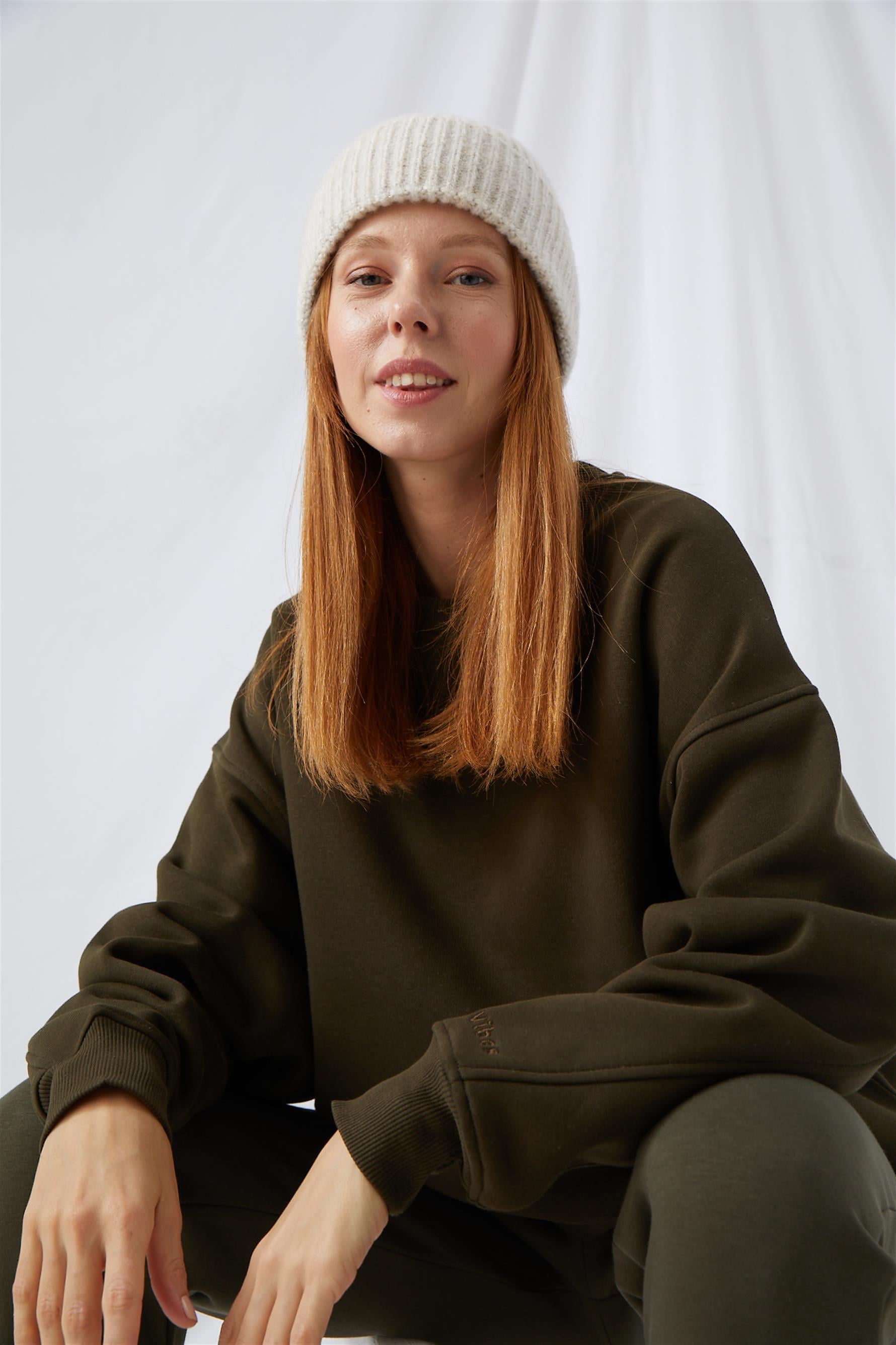 Kadın Vibe Oversize Haki Sweatshirt