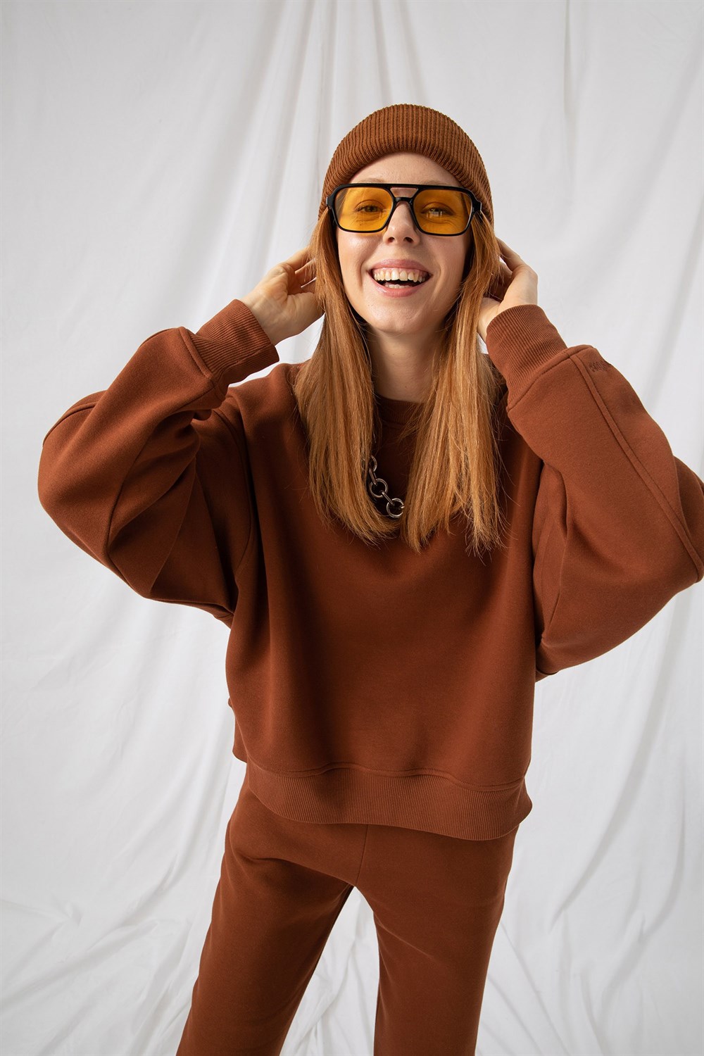 Kadın Vibe Oversize Kiremit Sweatshirt