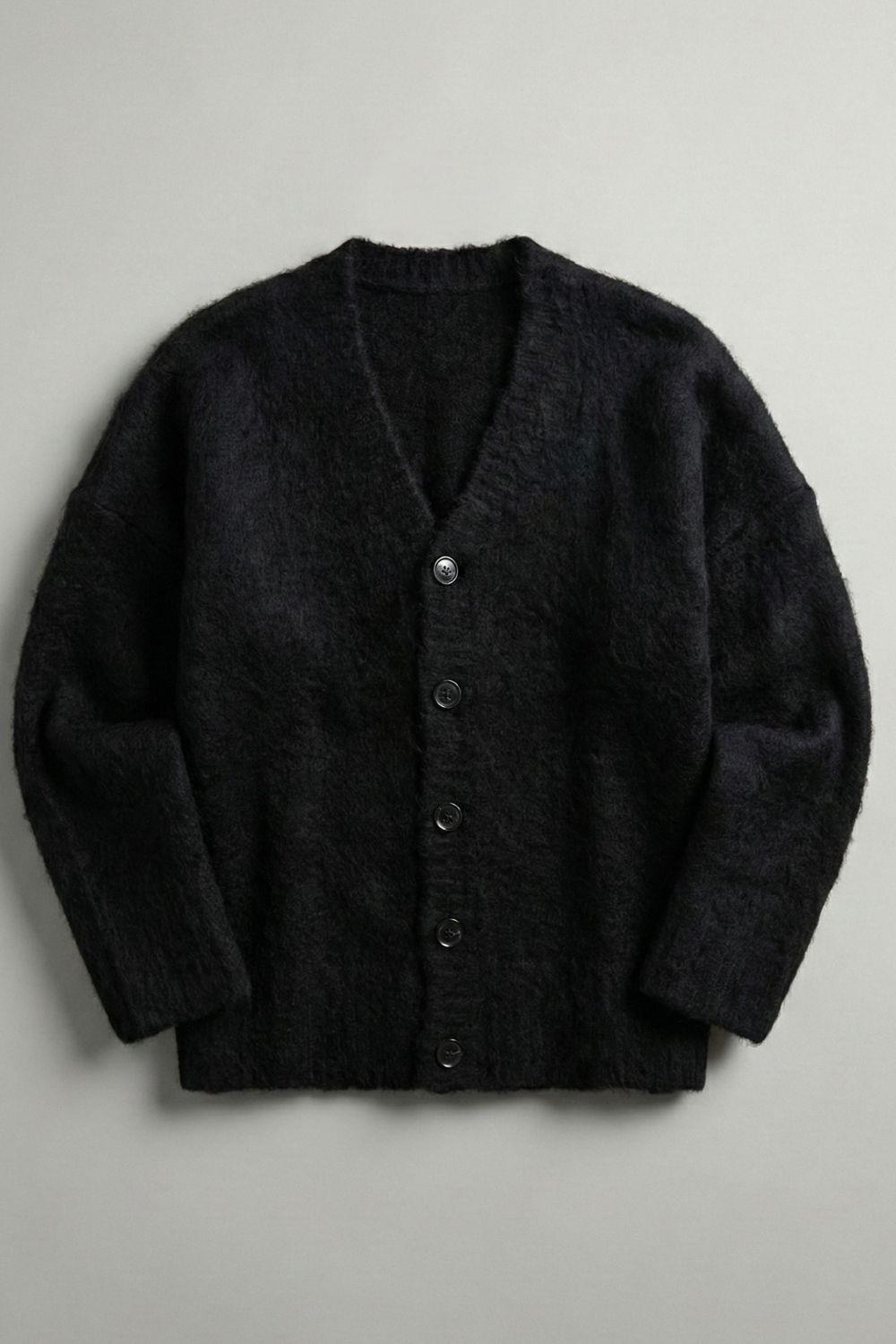 Siyah Oversize Sakallı Düğmeli Hırka