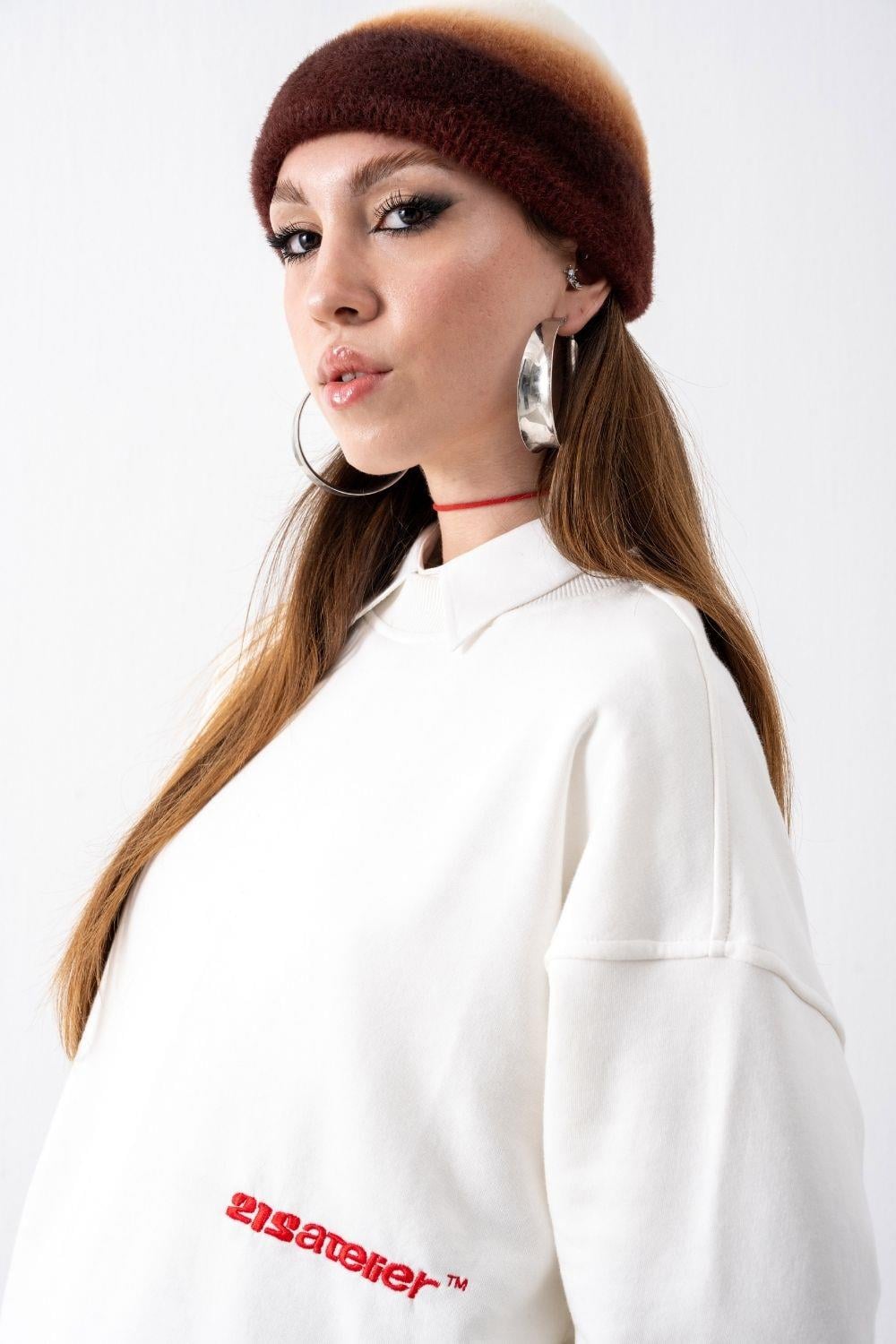 Vibes X 212 ATELİER Beyaz Cropped Boxy Fit Sweatshirt