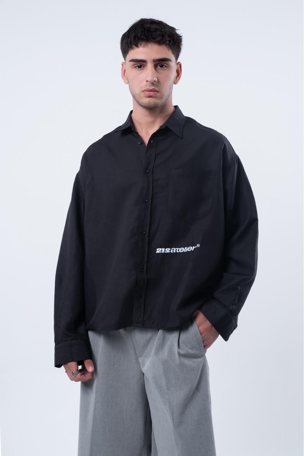 Vibes X 212 ATELİER Boxy Fit Nakışlı Siyah Gömlek