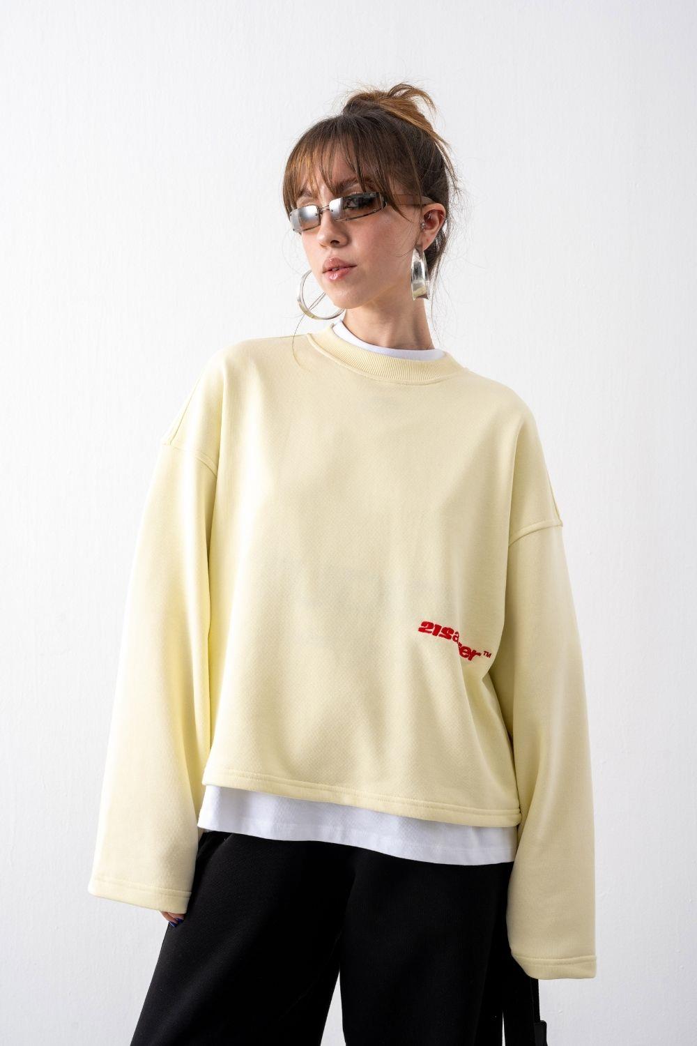 Vibes X 212 ATELİER Ekru Cropped Boxy Fit Sweatshirt