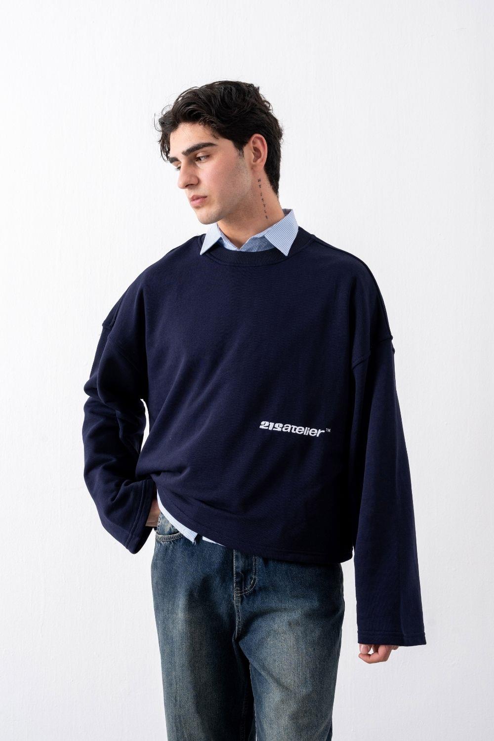 Vibes X 212 ATELİER Lacivert Cropped Boxy Fit Sweatshirt