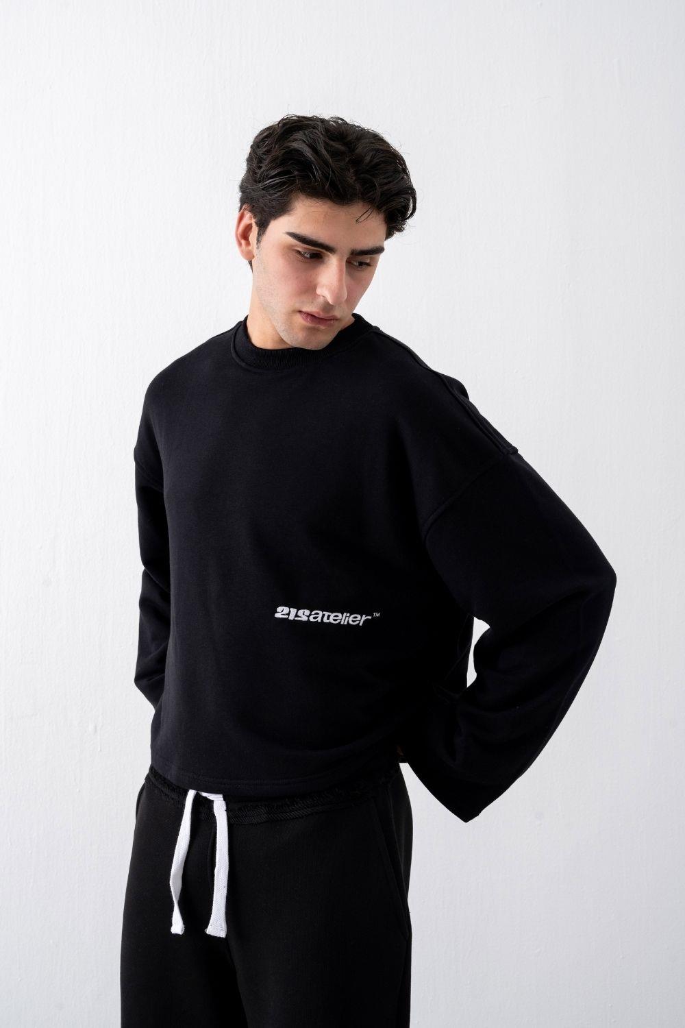 Vibes X 212 ATELİER Siyah Cropped Boxy Fit Sweatshirt