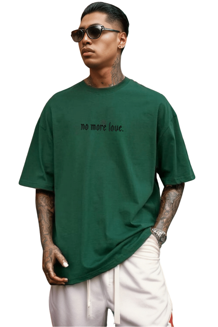 Erkek No More Love Oversize Koyu Yeşil T-Shirt