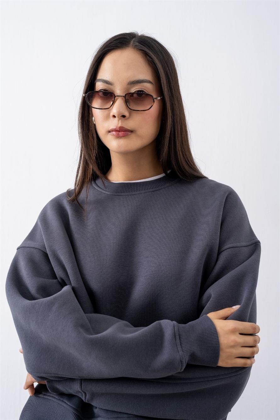 Kadın Vibe Oversize Antrasit Sweatshirt - Gotham.com.tr